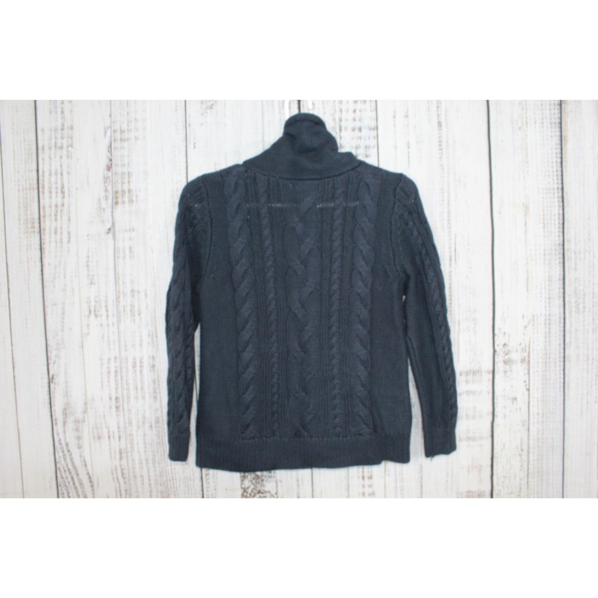 L.L. Bean LL Bean Women’s Double L Navy Cable Funnelneck Sweater Size L / US 10 / IT 46 - 6 Thumbnail