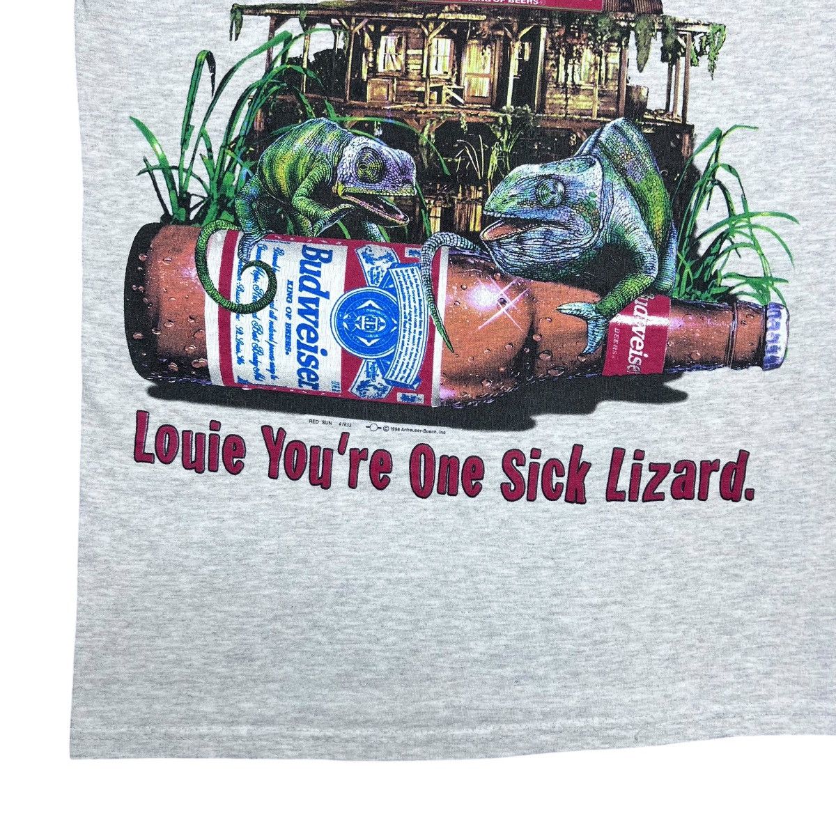 Gildan Vintage 1998 Budweiser Drinking Louie Lizard Beer Bottle Tee Size US M / EU 48-50 / 2 - 11 Thumbnail