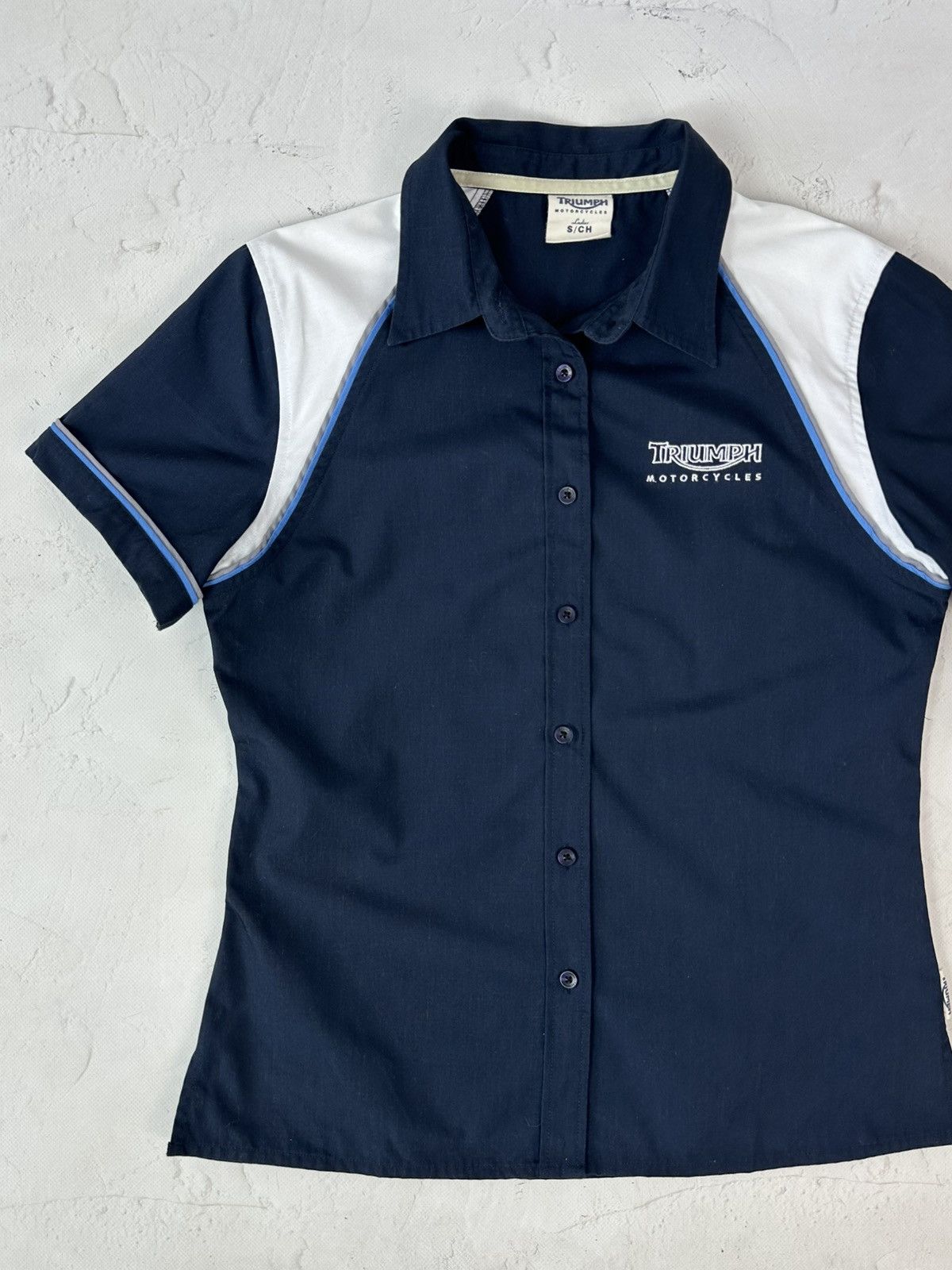 Vintage Vintage Triumph Motorcycle Navy Shirt Size S / US 4 / IT 40 - 3 Thumbnail