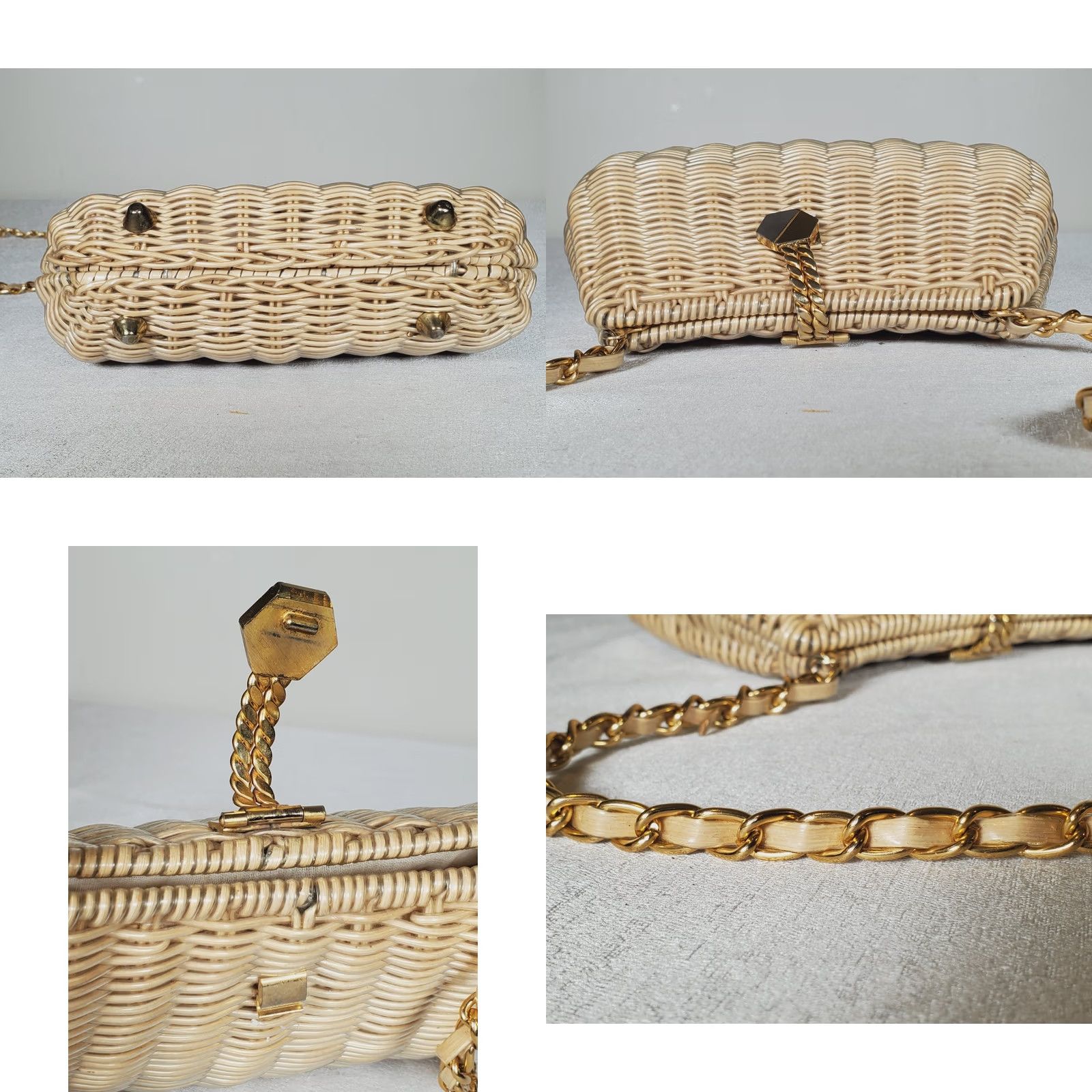 Asket VINTAGE Crossbody Bag Natural Wicker Woven Basket with Metal Foldover Clasp, Vinyl Coated, Small, Classic Retro, Womens Size S / US 4 / IT 40 - 8 Thumbnail