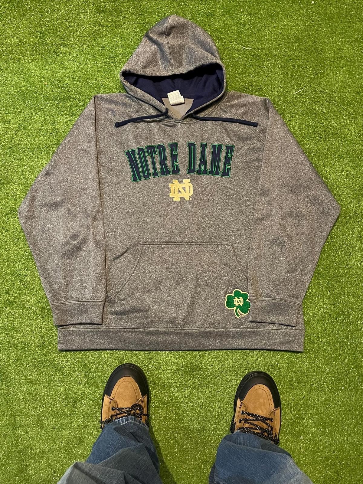 Unknown London Vintage Gray Notre Dame Hoodie Sweatshirt with Front Pocket Size ONE SIZE - 1 Thumbnail