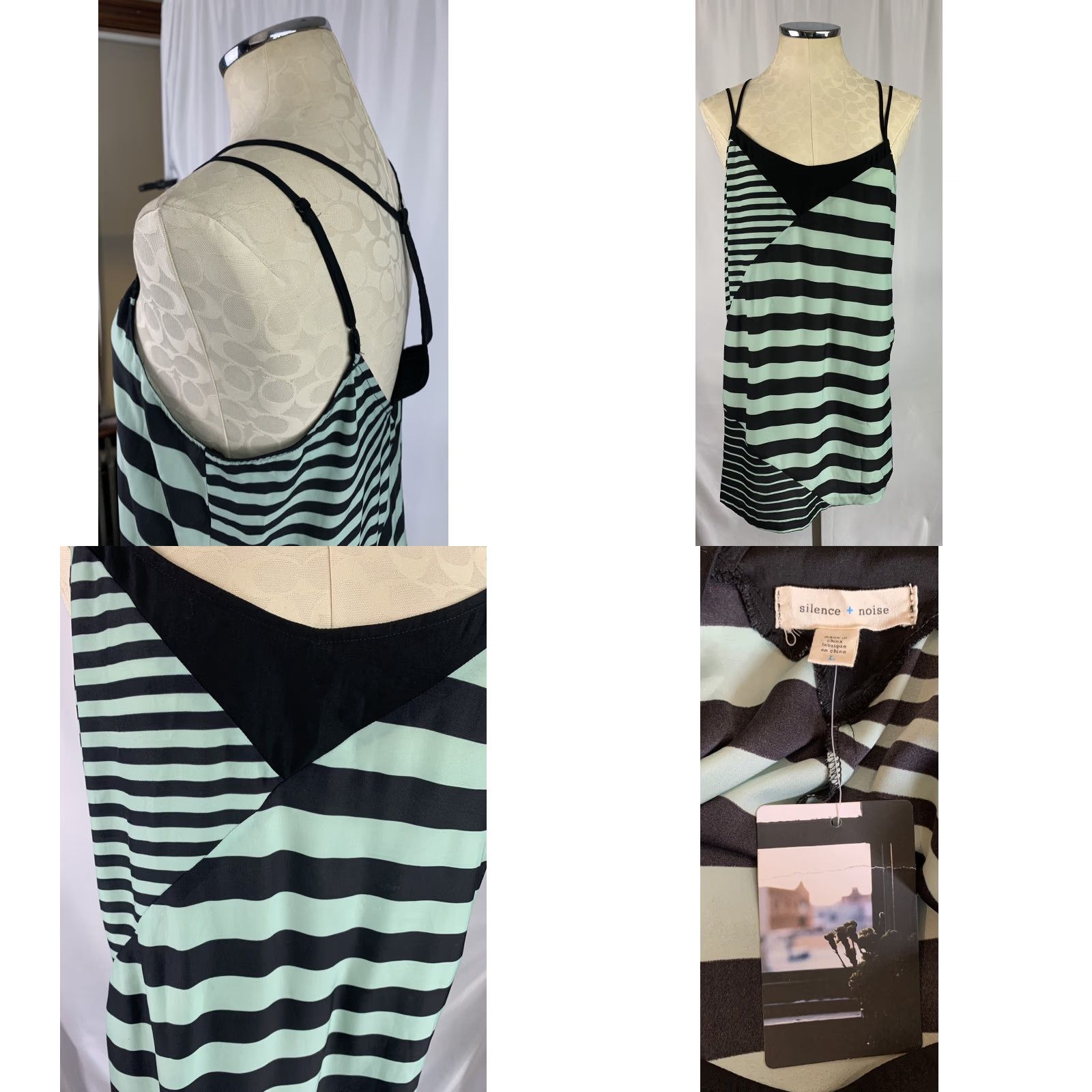 Urban Outfitters VINTAGE Large Silence + Noise Urban Outfitters Slip Dress Women's Stripe Moss Sheer Size L / US 10 / IT 46 - 8 Thumbnail