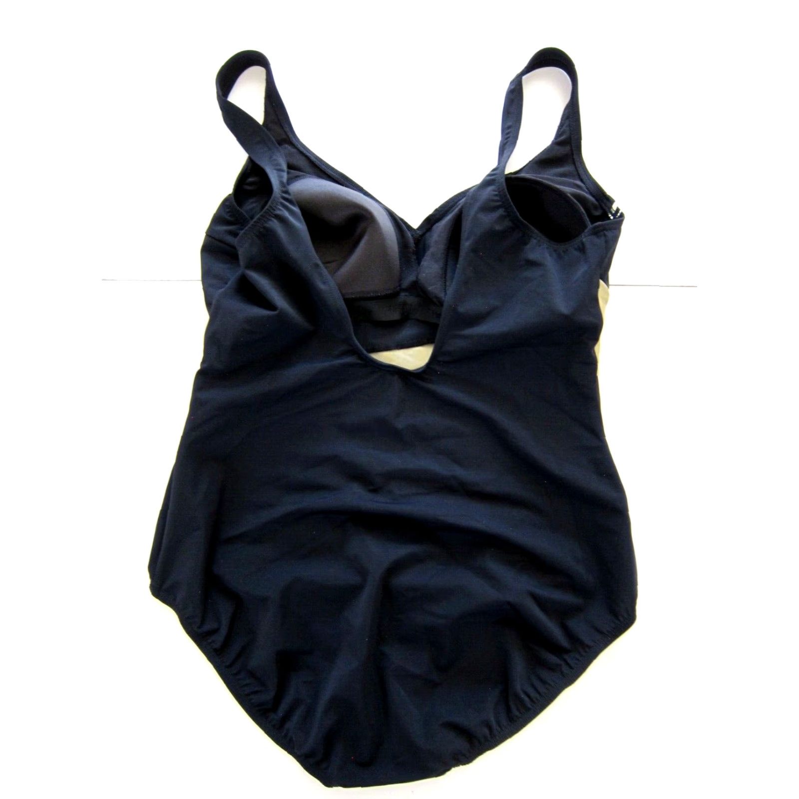 Vintage Fantasizer Black Brown Stripe Slimming Built In Bra One Piece Swimsuit 16 Size ONE SIZE - 2 Thumbnail