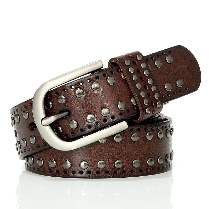 Leather × Vintage Punk Lady Belts Rivet Belt High Quality Real Genuine Leather Size ONE SIZE - 1 Thumbnail