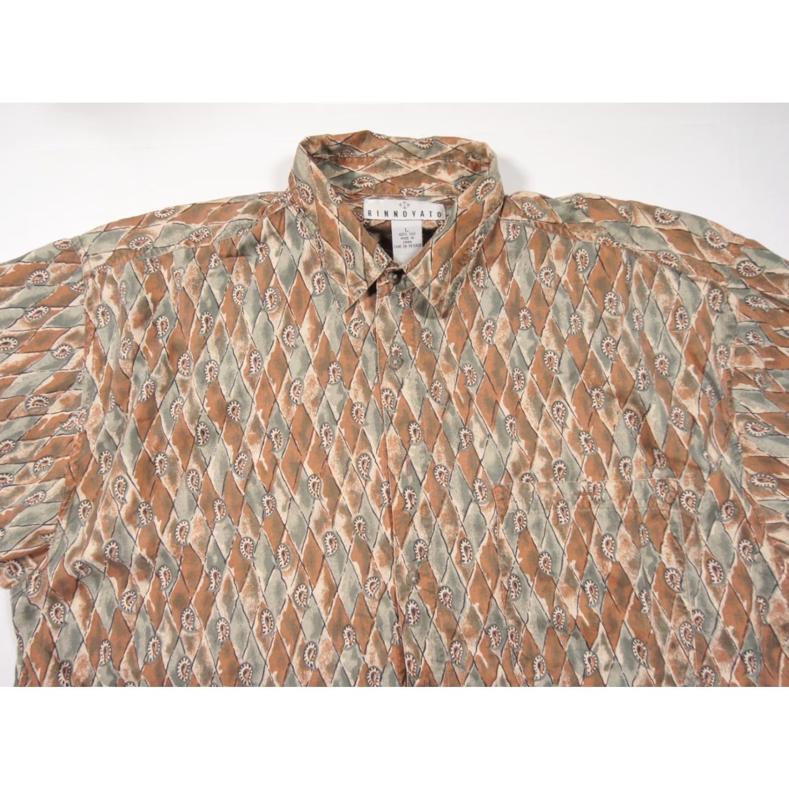 Vintage Vintage Rinnovato Men's Shirt Short Sleeve Silk Paisley Brown Large Apparel Size US L / EU 52-54 / 3 - 2 Thumbnail