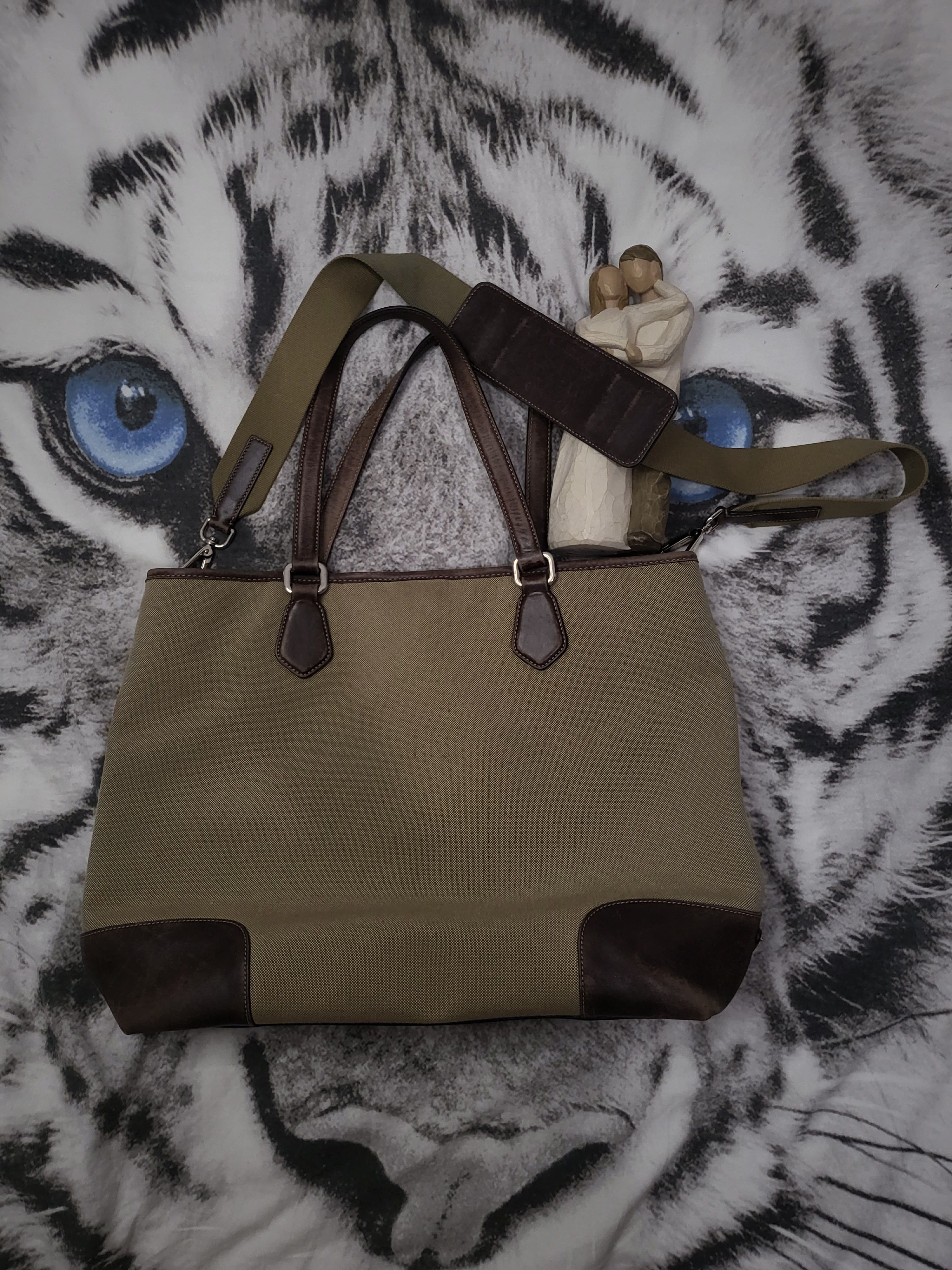 Prada PRADA Logo Jacquard Leather 2Way Bag Beige Broun Size ONE SIZE - 2 Thumbnail