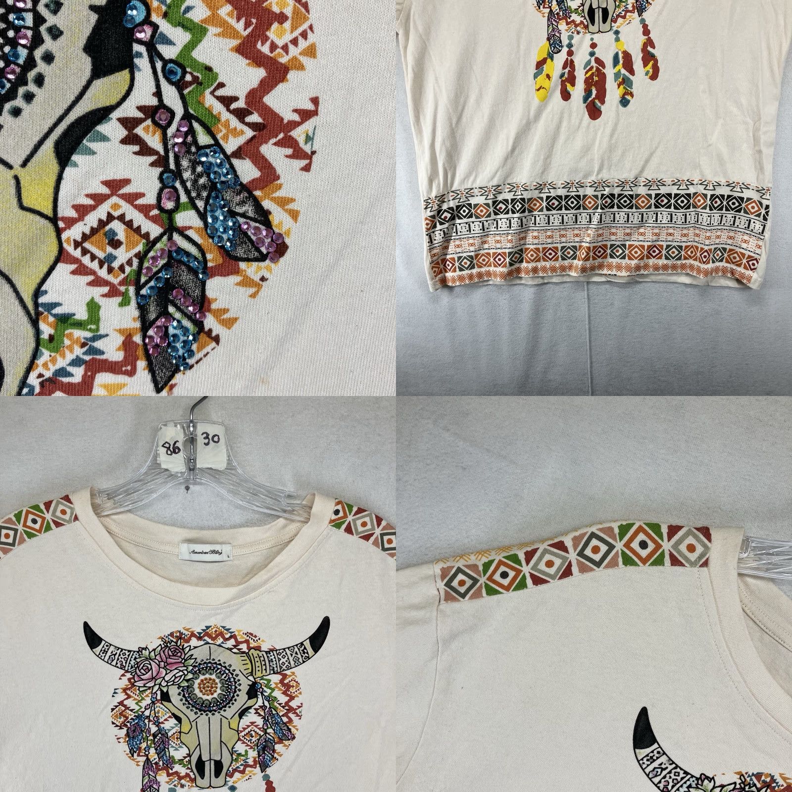Vintage VINTAGE American Bling Western Cowgirl T-Shirt Women Large All Cotton Roses Feathers Rustic 90s Casual Size L / US 10 / IT 46 - 8 Thumbnail