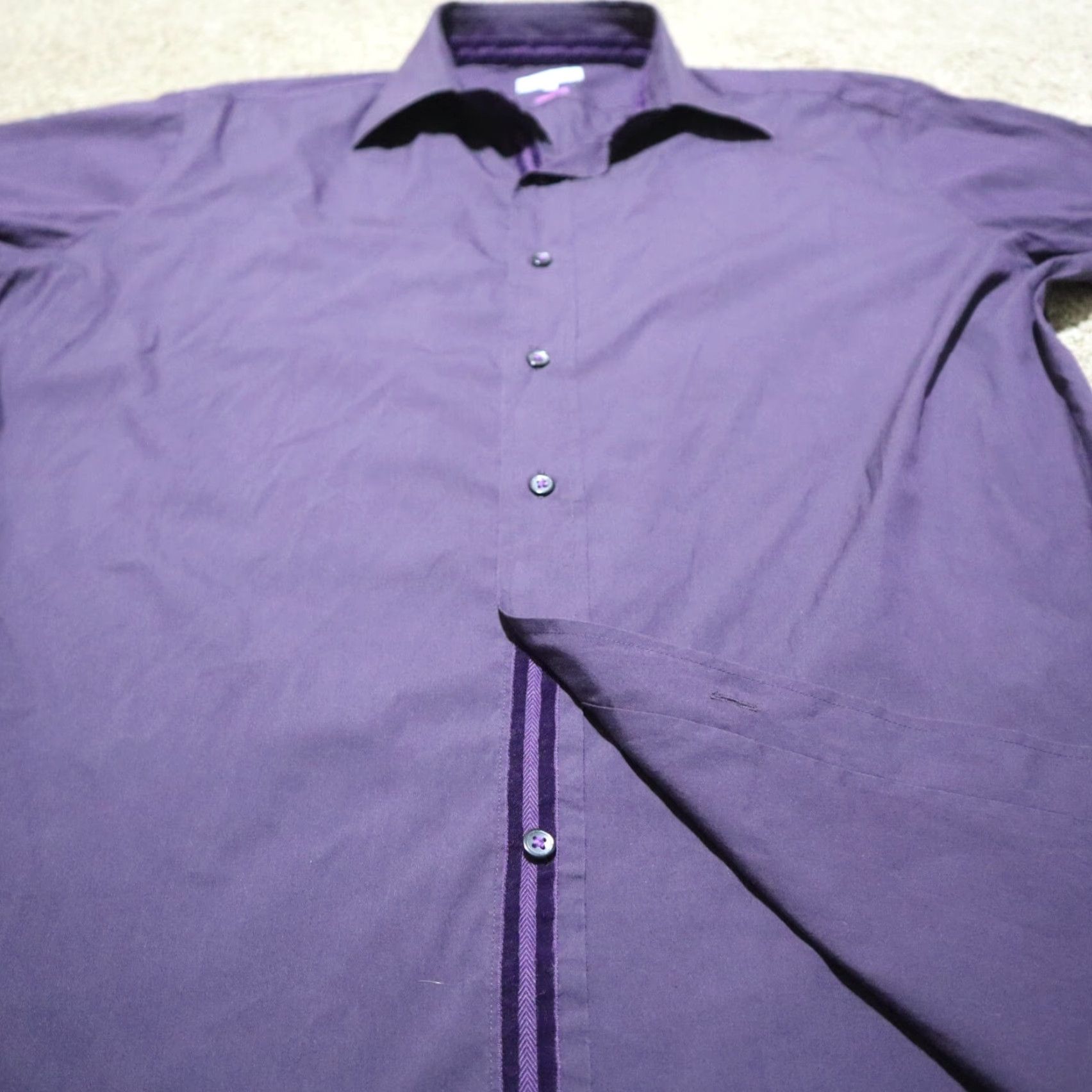 Lorenzo Uomo Lorenzo Uomo Shirt Button-Down L Purple Mens Long Sleeve Cotton Solid Sleeve Button Front Oxford Shirt Size US L / EU 52-54 / 3 - 7 Thumbnail