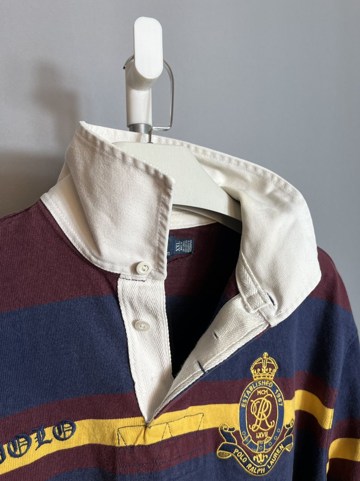 Polo Ralph Lauren × RRL Ralph Lauren × Vintage Polo Ralph Lauren Rugby Sweatshirt Striped Big Logo 90s №8 Size US XXL / EU 58 / 5 - 11 Thumbnail
