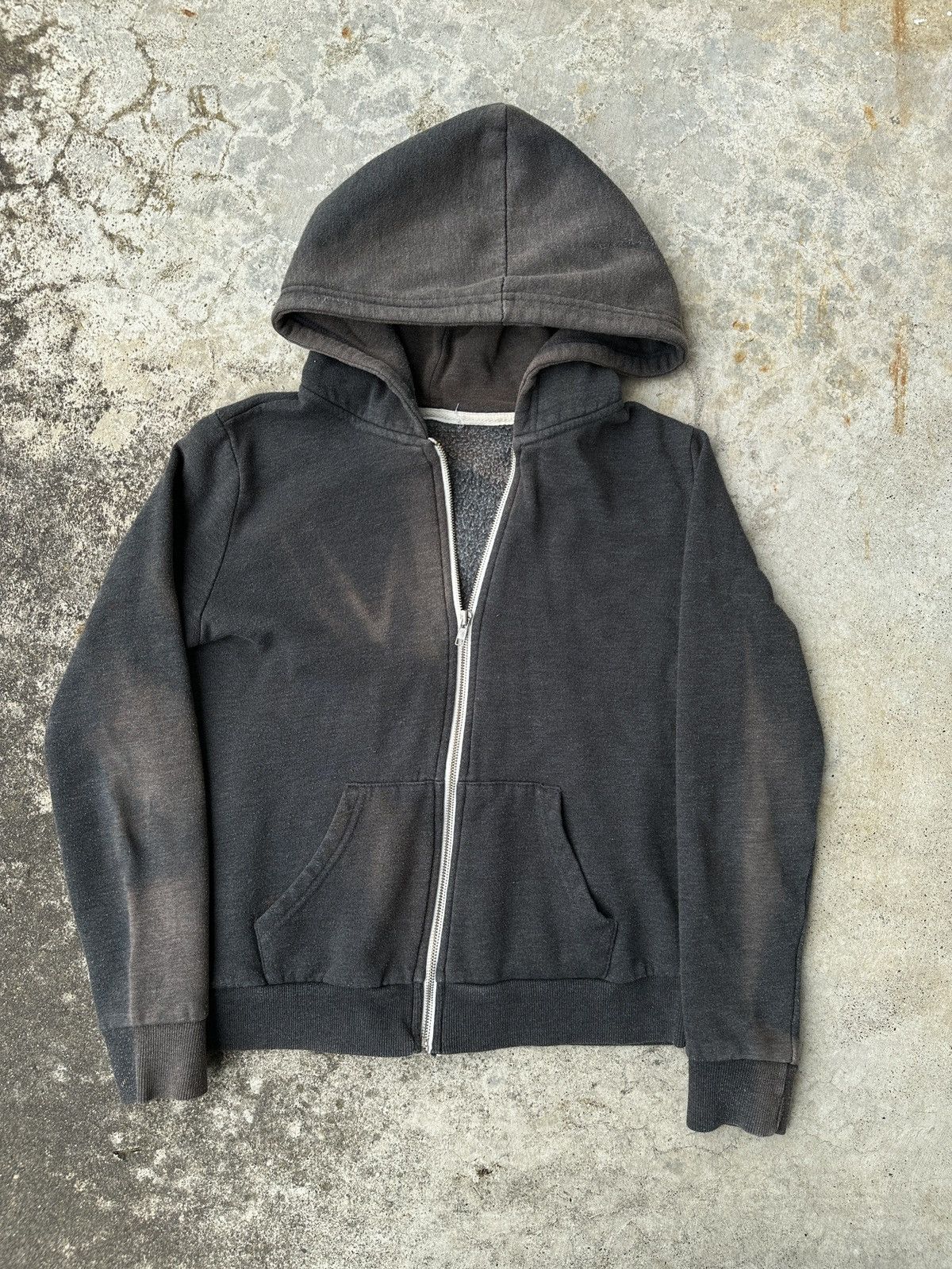 Vintage Sunfaded Charcoal grey sun bleach zip up hoodie y2k Size US S / EU 44-46 / 1 - 1 Thumbnail