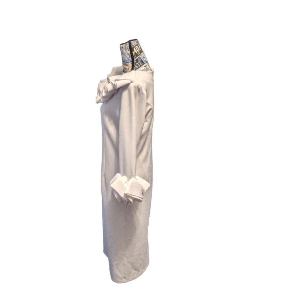 Other Lily & Taylor White Ponte Knit Shift Dress With Ruffles Sz 4 Size S / US 4 / IT 40 - 3 Thumbnail