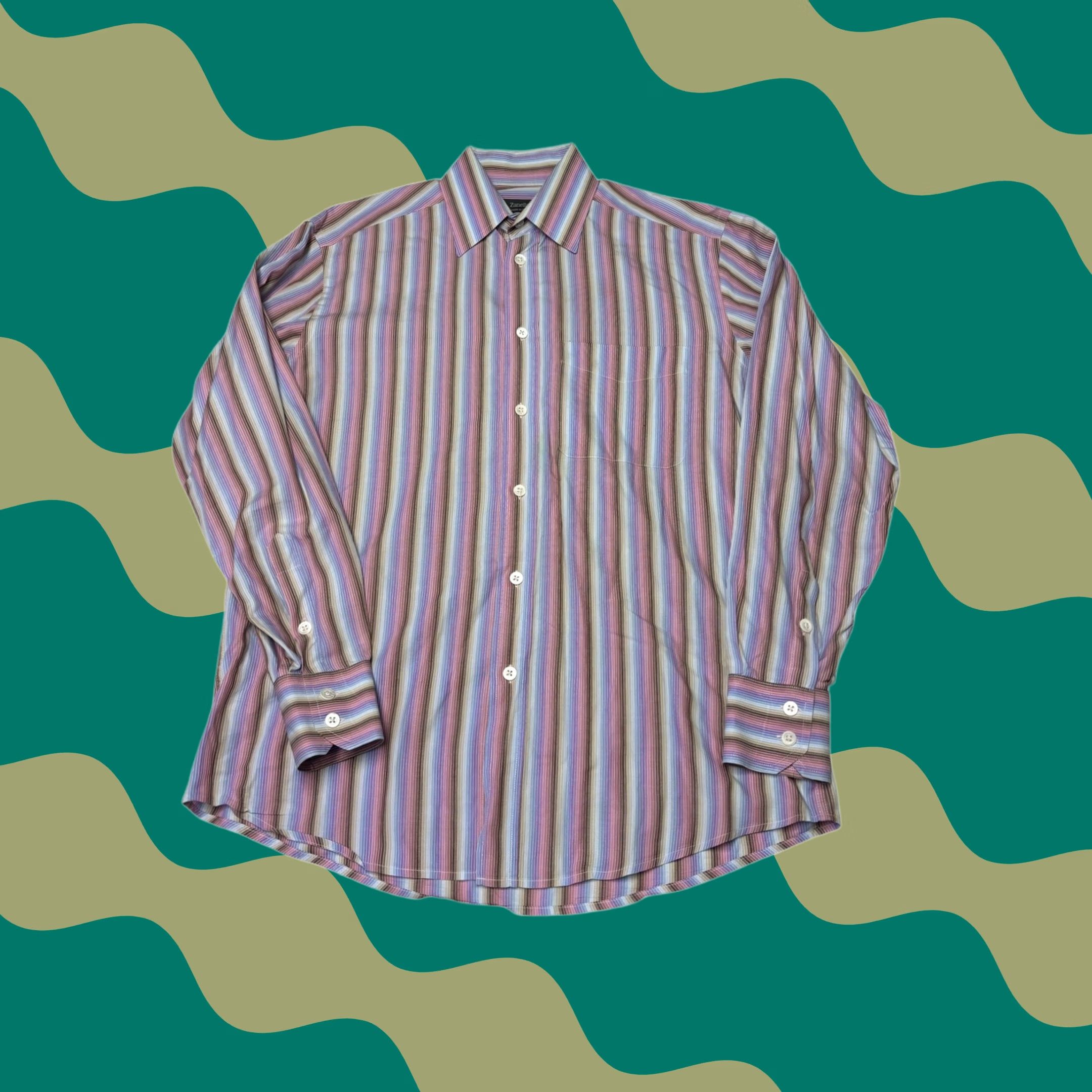 Zanella Zanella Floyd Mens M Button Down Shirt Multi Color Stripe Long Sleeve Italy Size US M / EU 48-50 / 2 - 1 Thumbnail