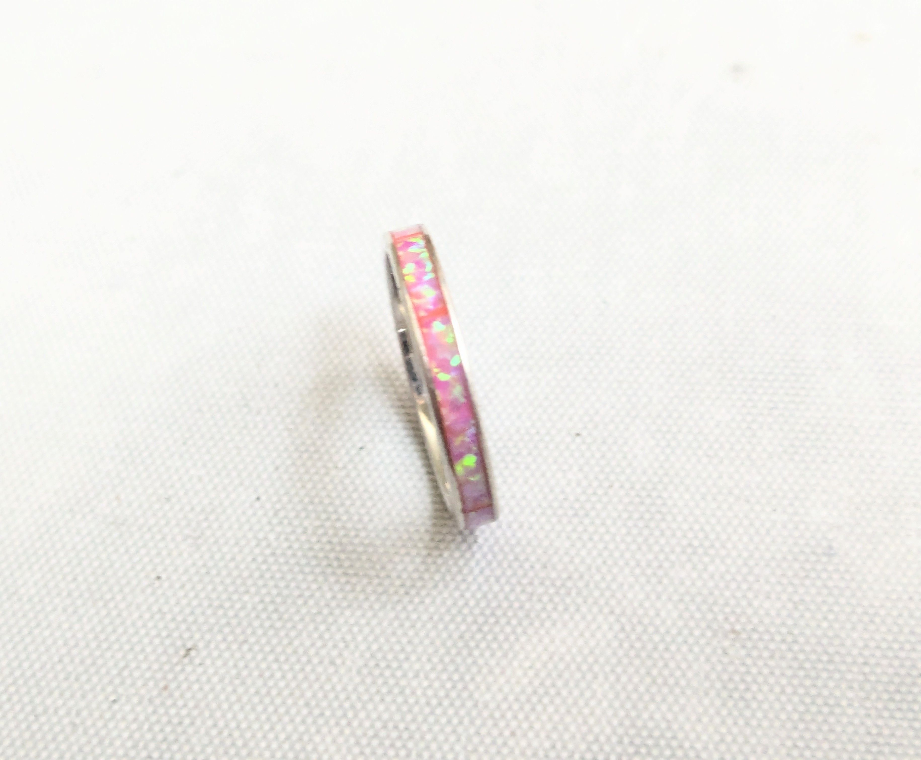 Jewelry Sterling Silver Ring Pink Lab Opal 6.75 Eternity Band Size ONE SIZE - 4 Thumbnail