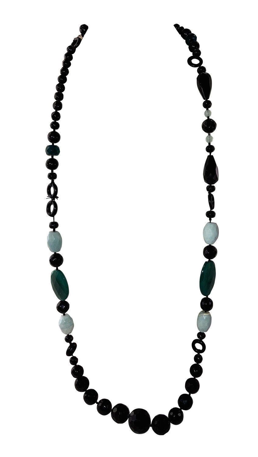 Designer Lee Angel Club Black Agate Blue and Green Onyx Bead Necklace Size ONE SIZE - 2 Thumbnail