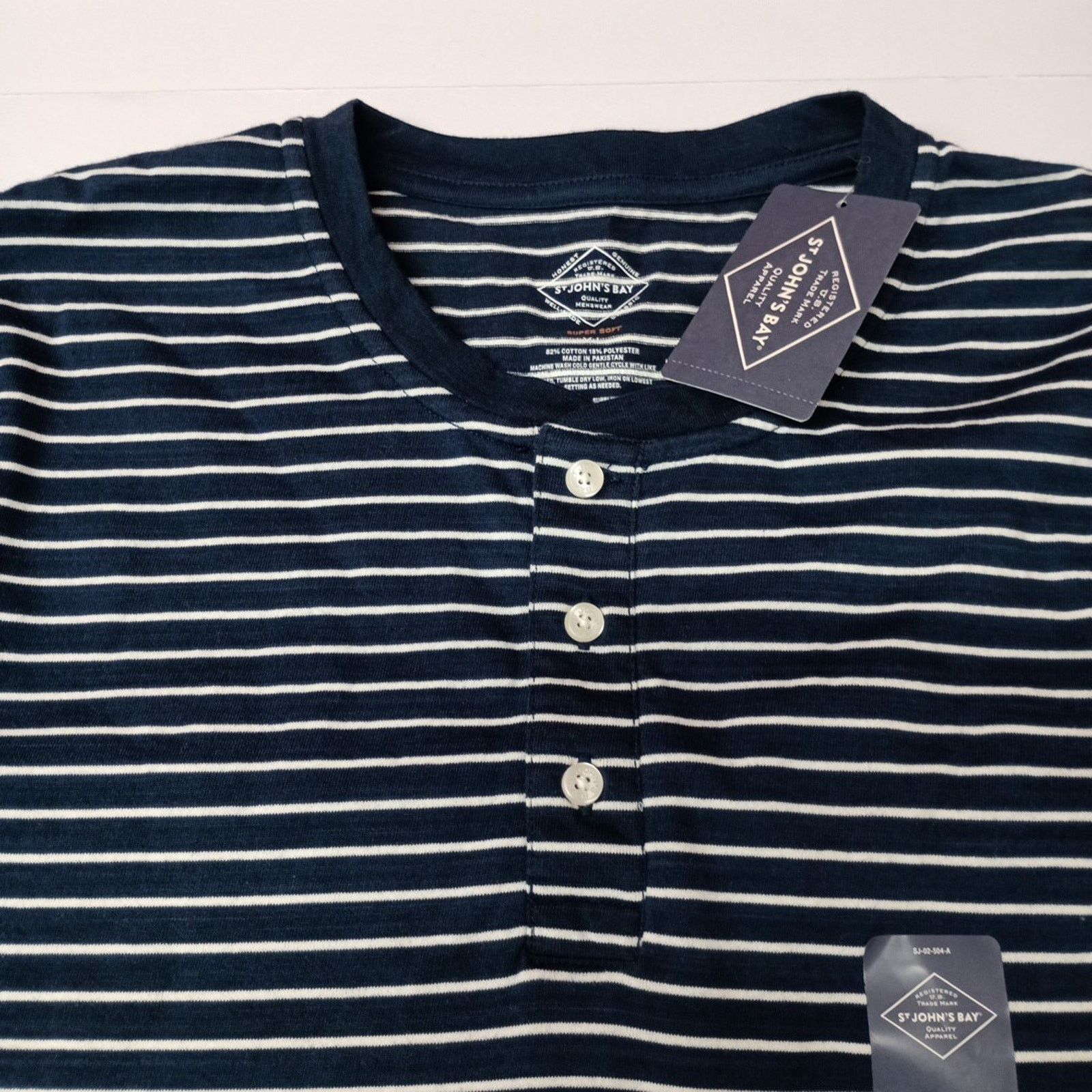 St. Johns Bay St. John’s Bay Henley Shirt Men's Size XL Blue White Striped Size US XL / EU 56 / 4 - 2 Thumbnail