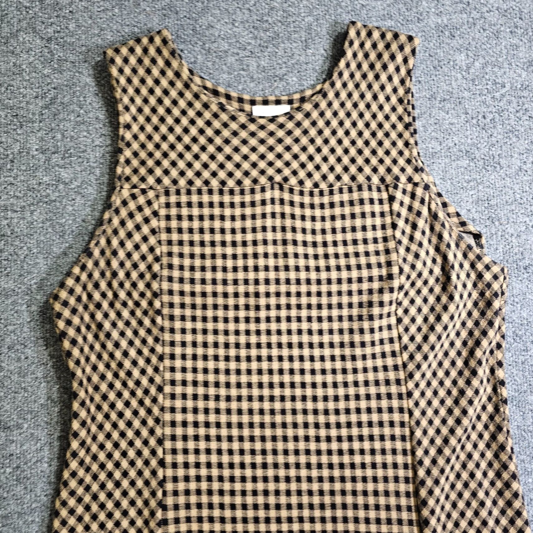 J. Jill J Jill Dress Womens Large Beige Black Gingham Plaid Ponte Sleeveless Knit Stretch Casual Career Wardrobe Dress Size L / US 10 / IT 46 - 2 Thumbnail