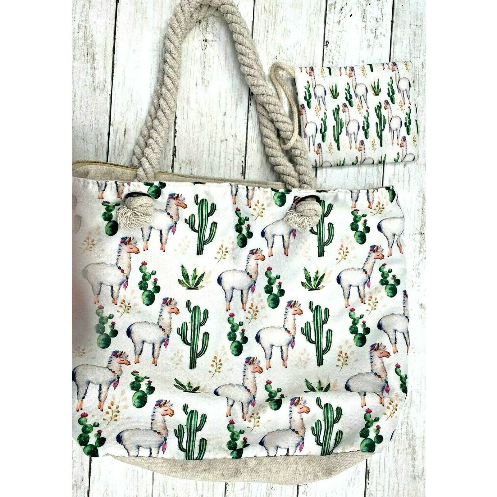 The Unbranded Brand Llama Cactus Beach Shoulder Tote Bag travel Shopping Purse Size ONE SIZE - 3 Thumbnail