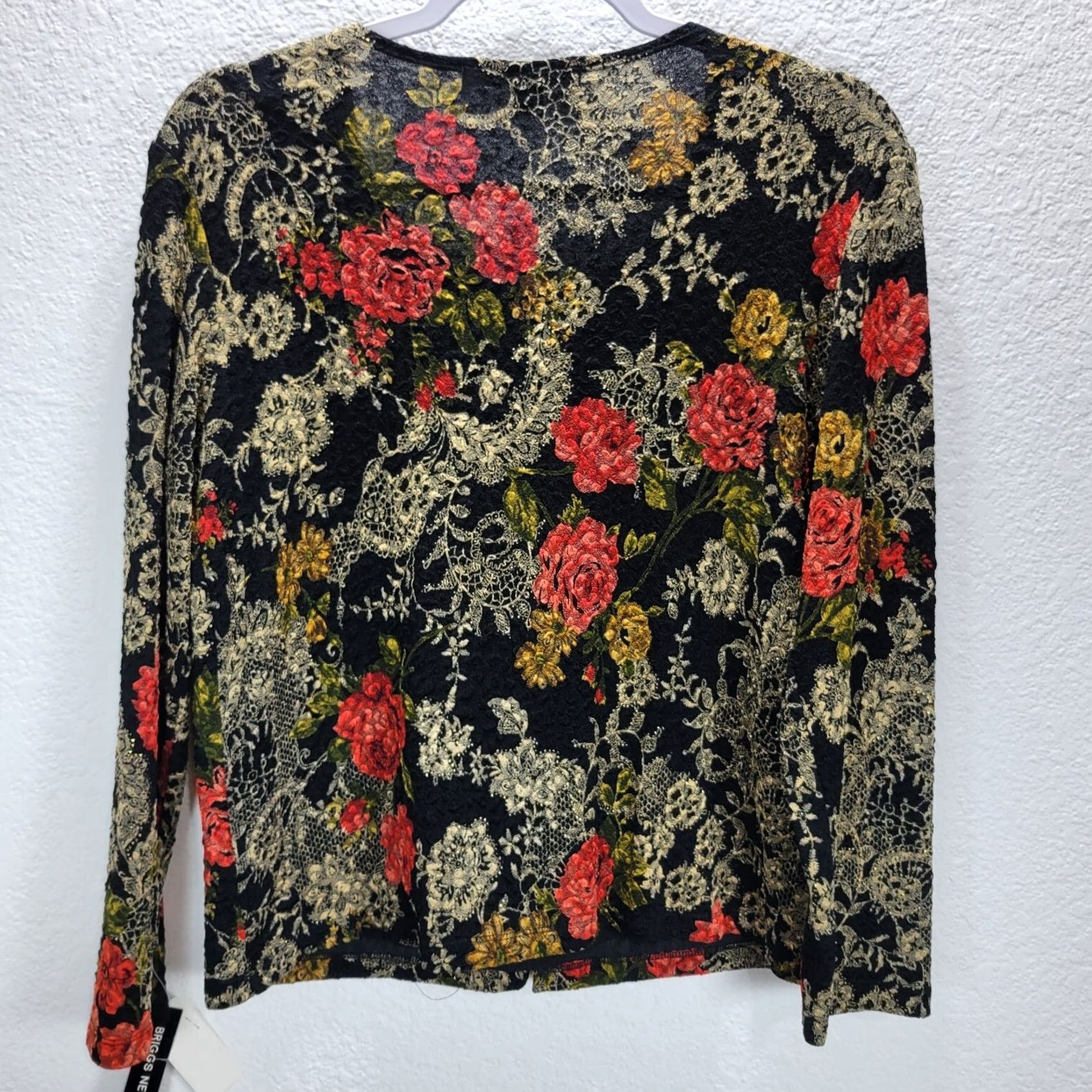 Vintage VINTAGE Briggs New York Black Red Beige Floral Textured Layered Top Blouse Shirt PM NWT Size M / US 6-8 / IT 42-44 - 6 Thumbnail