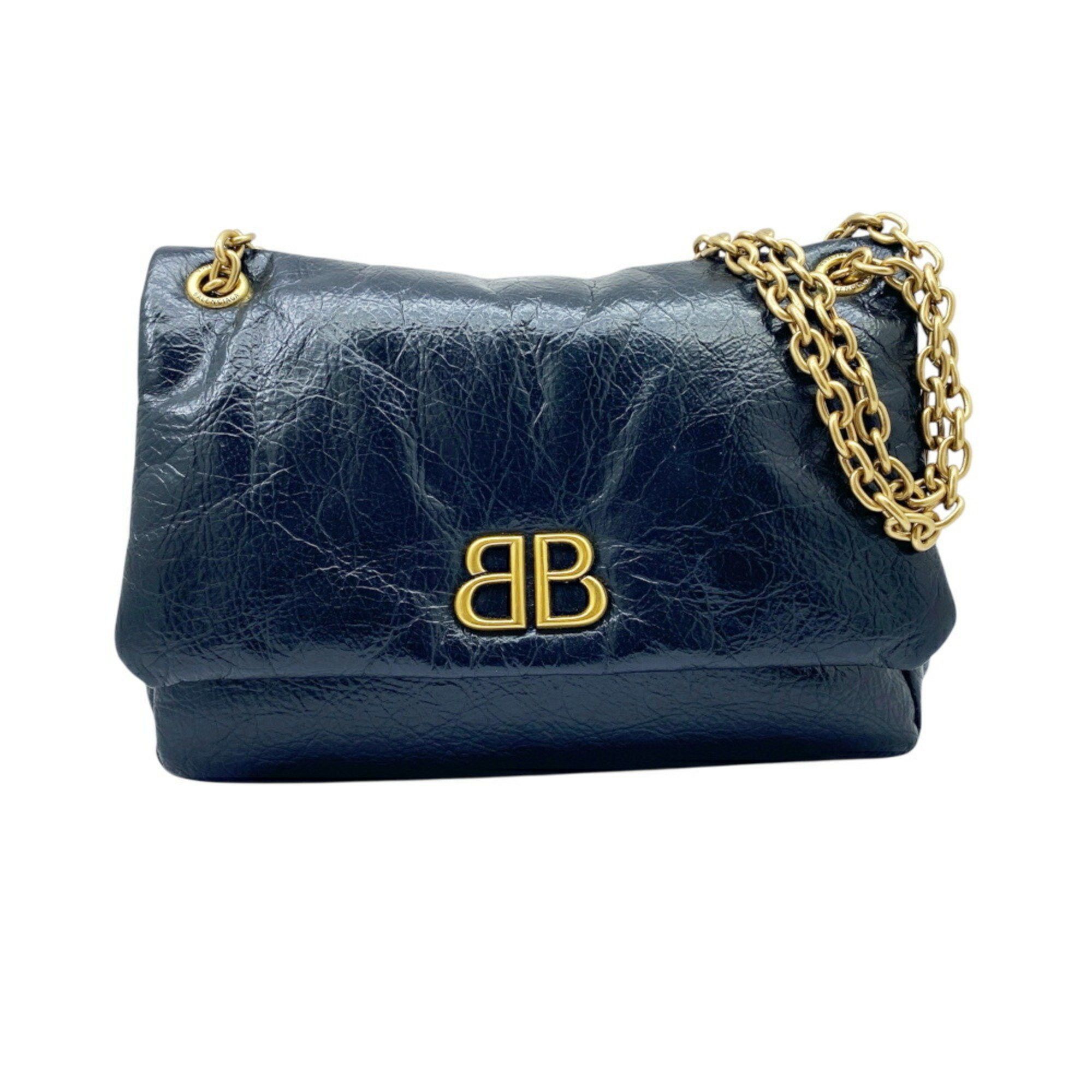 Balenciaga Bb Quilted Bag Leather Black Chain Shoulder Double Women's