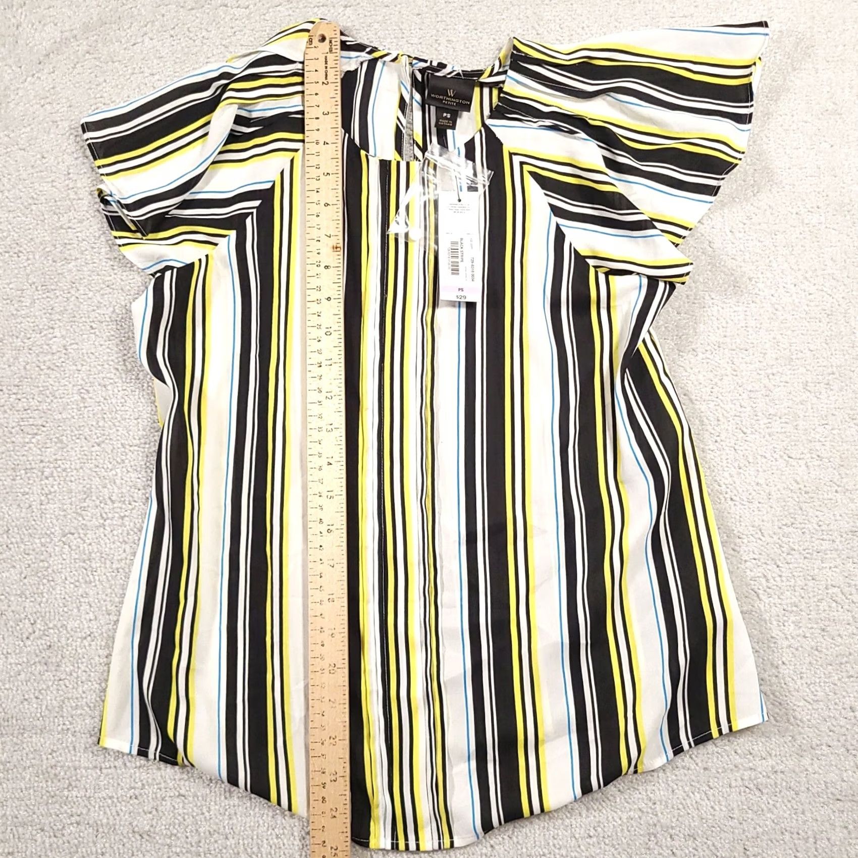 Worthington Worthington Women's PS Petite Blouse Short Sleeved Vertical Stripe Multicolor Shirt Size S / US 4 / IT 40 - 7 Thumbnail