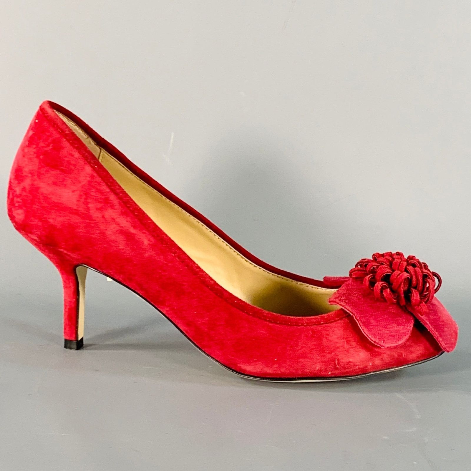 Kate Spade Size 7.5 Burgundy Suede Floral Applique Kitten Heel Pumps Size US 7.5 / IT 37.5 - 2 Thumbnail