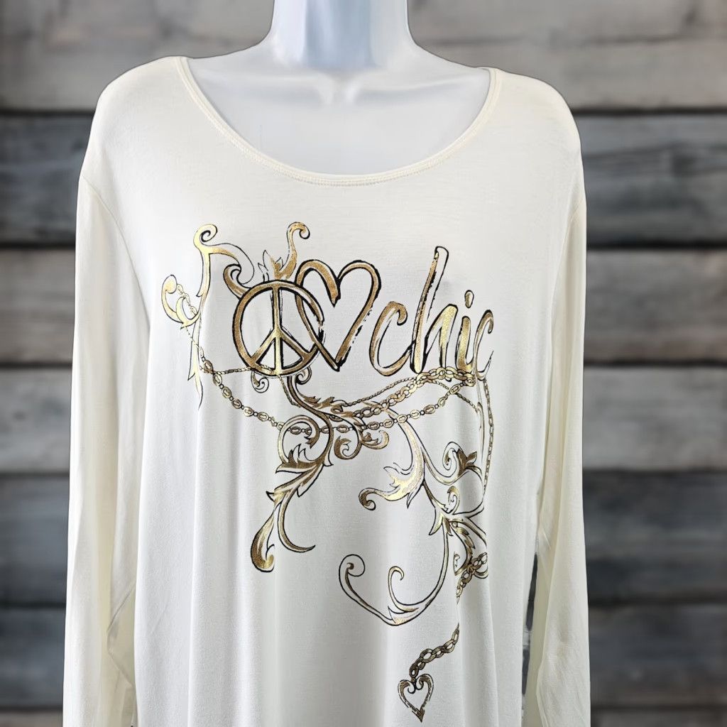 Vintage Chico's Womens Ultimate Tee 2XL Ivory Gold Long Sleeve Rayon Blend Shirt Adult Womens Size XXL / US 16-18 / IT 52-54 - 1 Thumbnail