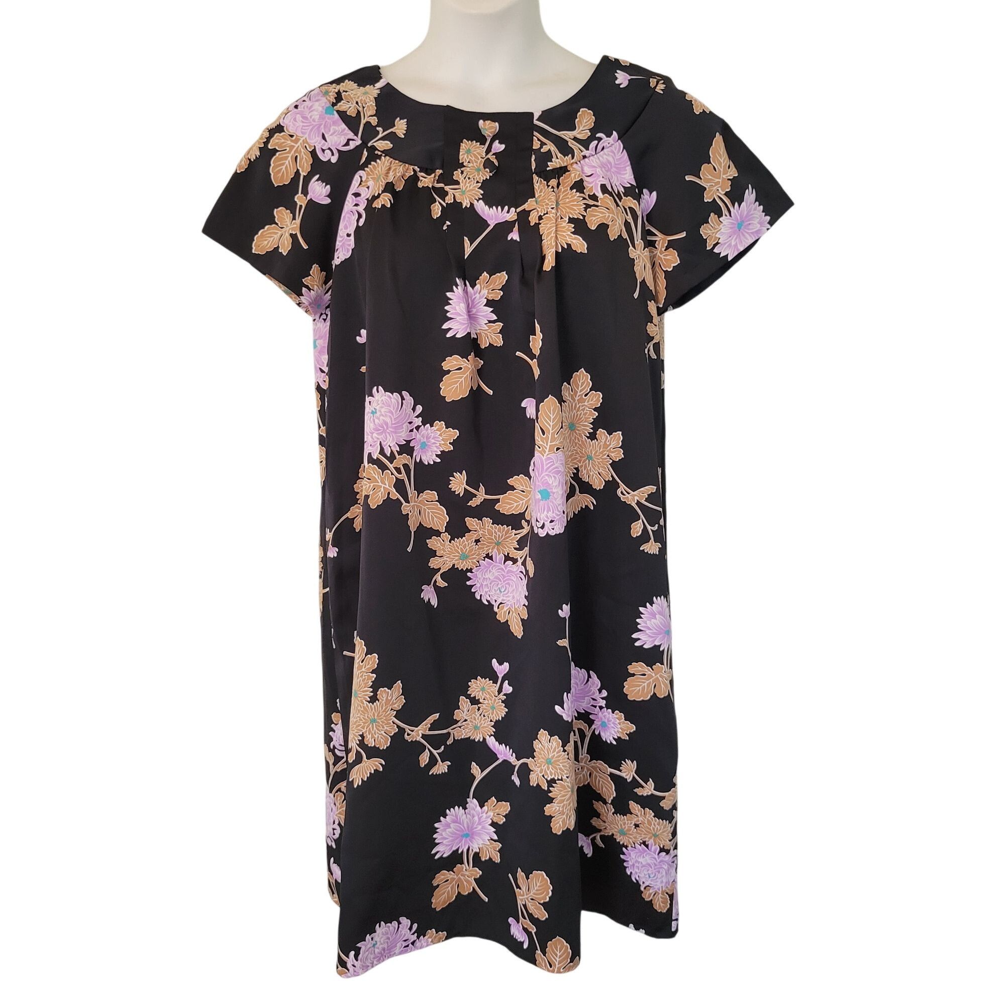 Other Hawaiiana Floral Black Purple Muu Muu Lightweight House Dres Size L / US 10 / IT 46 - 1 Thumbnail
