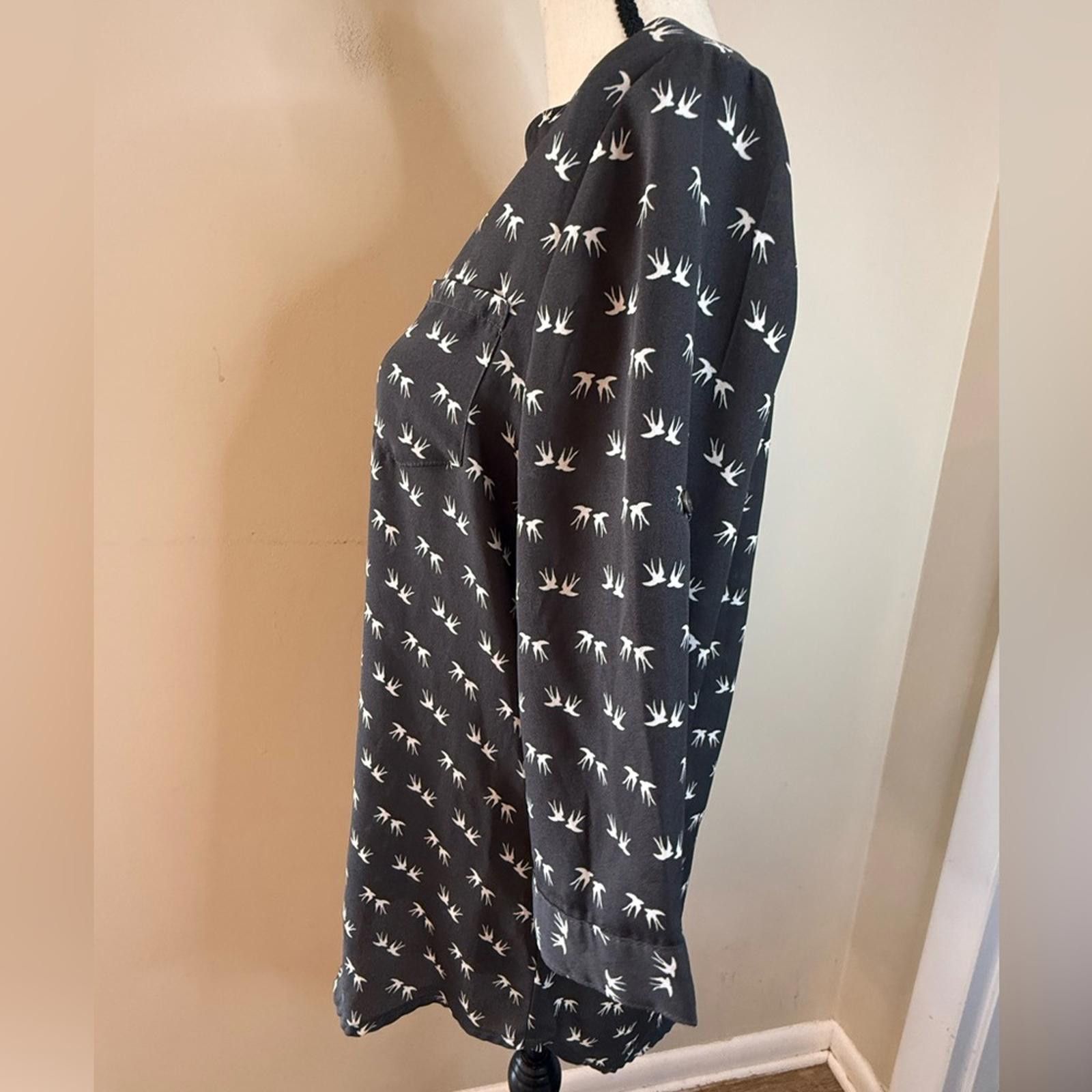 Bonobos Bongo boho charcoal gray tunic top white bird pattern SZ M Size M / US 6-8 / IT 42-44 - 3 Thumbnail