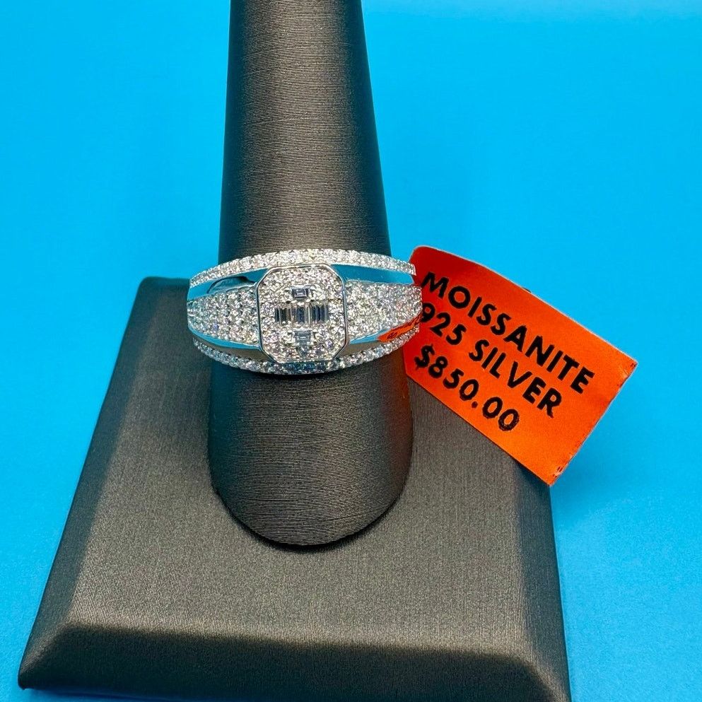 Jewelry Brilliant Men's Moissanite Ring - 3CT Sterling Silver, Sz 10 Size ONE SIZE - 1 Thumbnail
