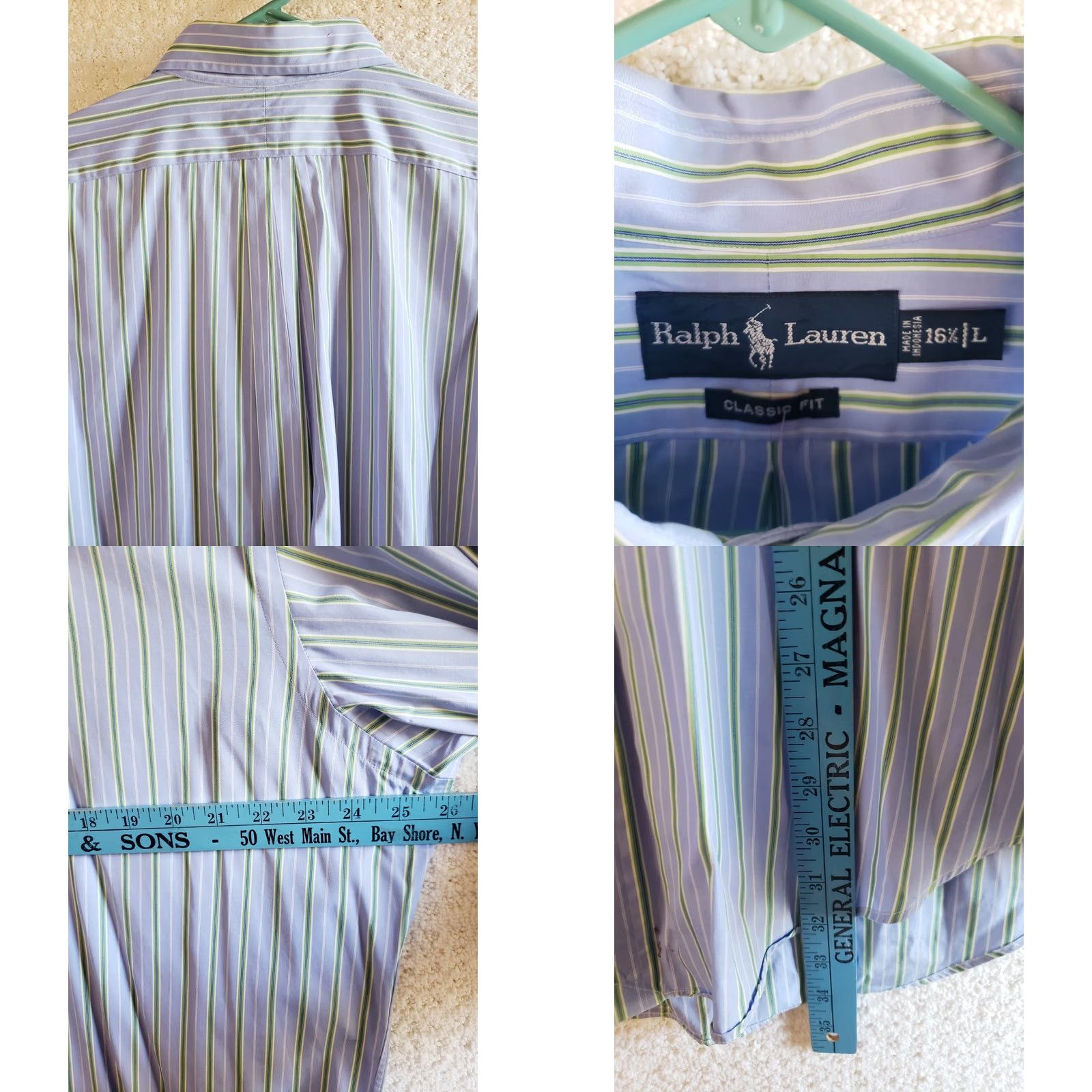 Ralph Lauren Ralph Lauren Men's Classic Fit Button-Down Shirt Blue Green-Striped Long Sleeve Shirt L Image? (Note: This item is pre-owned; dry clean tag). Size US L / EU 52-54 / 3 - 8 Thumbnail