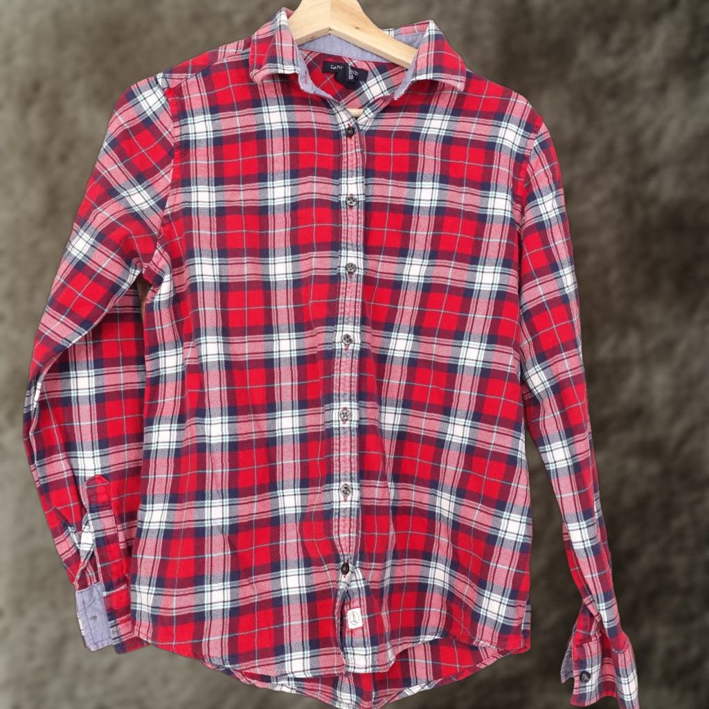 Lands' End Lands' End Women’s Medium Red Plaid Flannel Shirt Long Sleeve Button Up Casual Classic Size M / US 6-8 / IT 42-44 - 1 Thumbnail