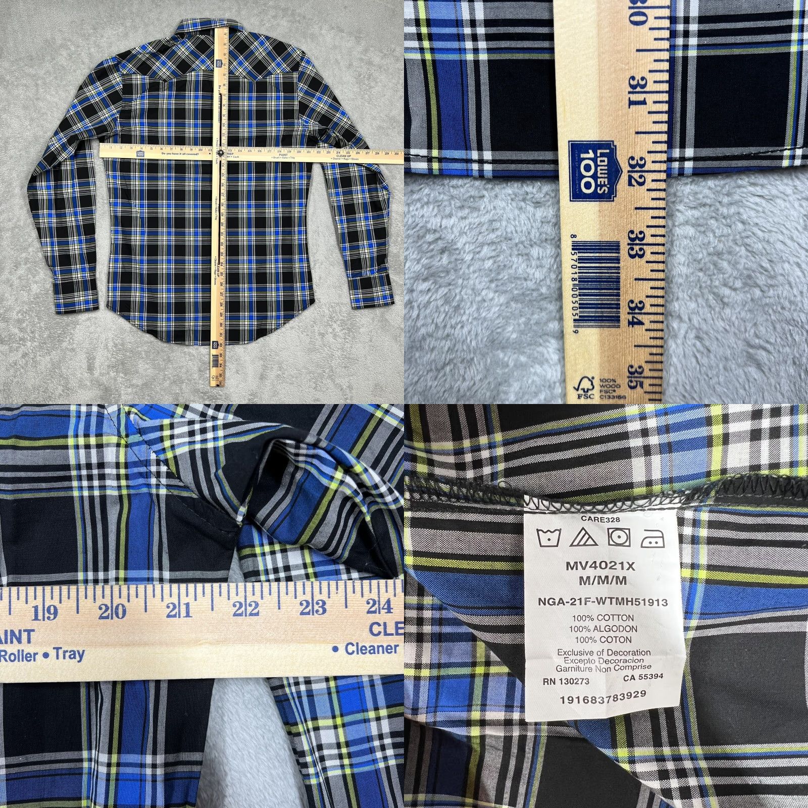 Wrangler Wrangler Western Shirt Mens Medium Pearl Snap Long Sleeve Plaid Blue Black Size US M / EU 48-50 / 2 - 9 Thumbnail