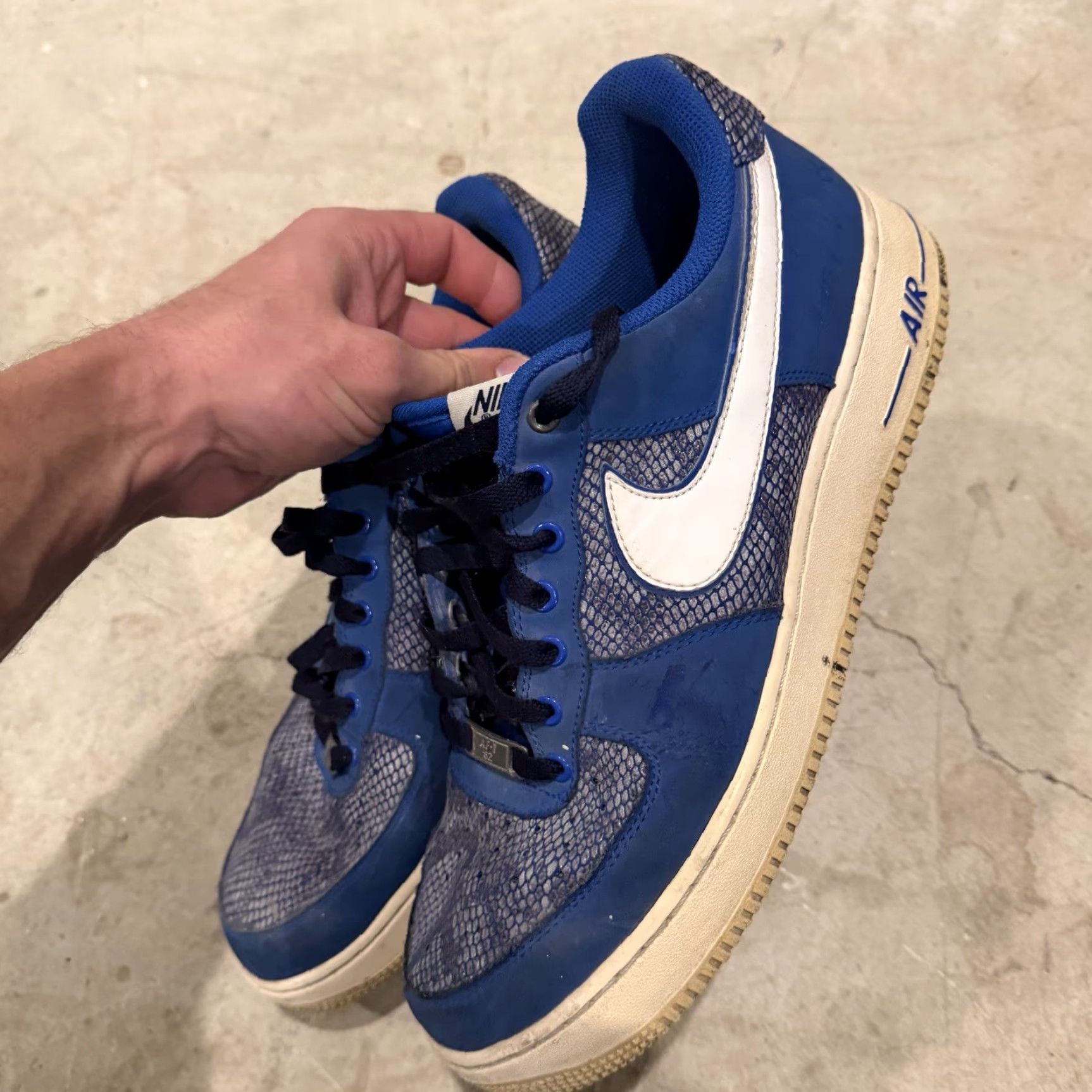 Nike Nike Air Force 1 488298-410 Snake Skin Blue White Mens 11 Low Top DISTRESSED Sneaker Size US M / EU 48-50 / 2 - 5 Thumbnail