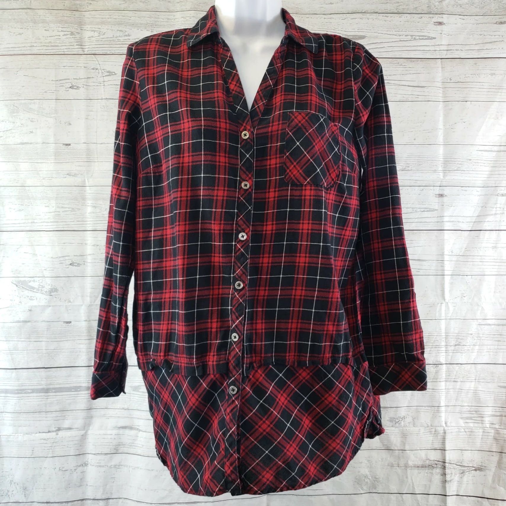 J. Jill J Jill Womens Tunic Top XS Black Plaid Long Sleeve Button Front Cotton Shirt Womens XS Black Plaid Tunic Top Size XS / US 0-2 / IT 36-38 - 2 Thumbnail
