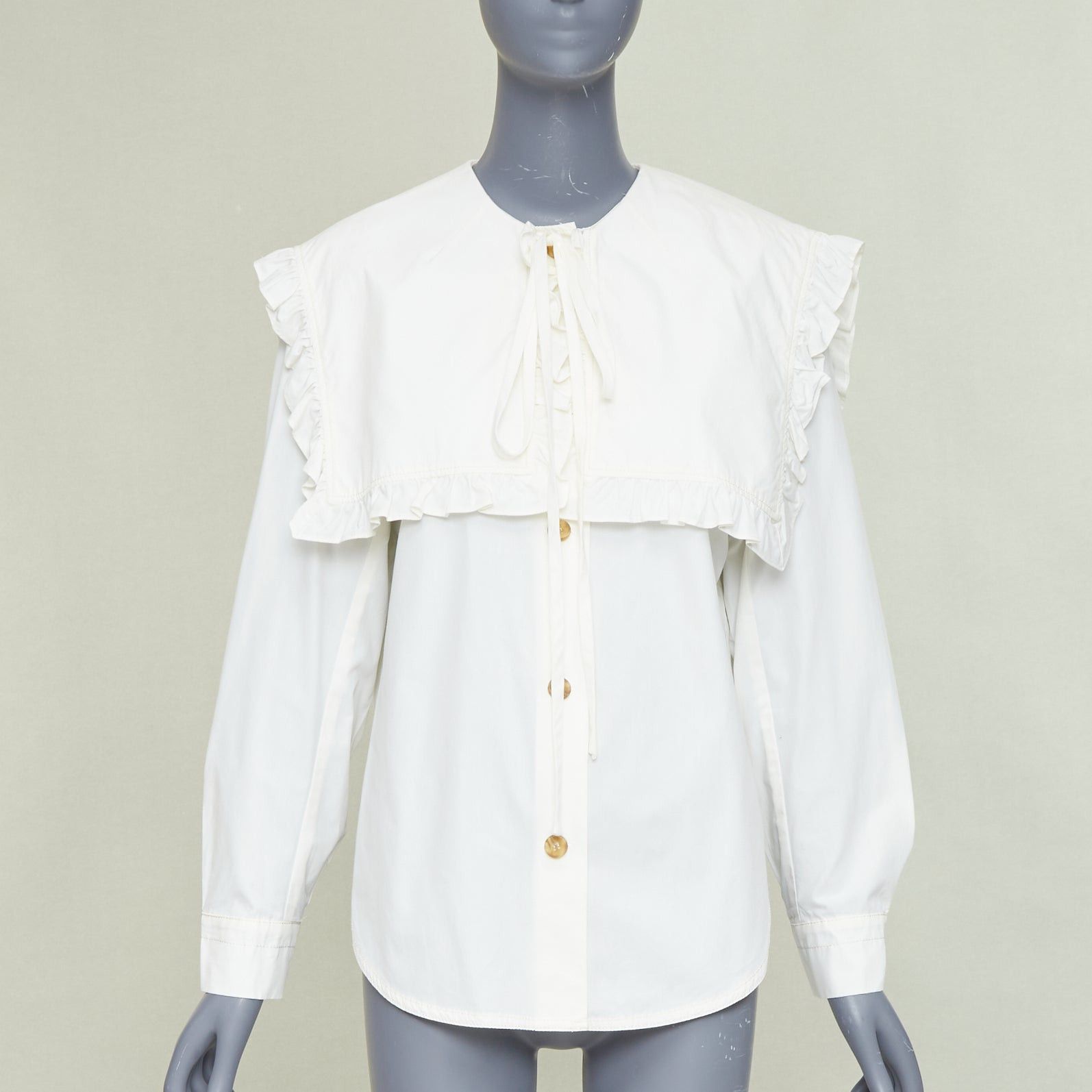 Rejina Pyo REJINA PYO Tate cream white ruffled sailor collar cotton-poplin long sleeve bow shirt S Size S / US 4 / IT 40 - 1 Thumbnail