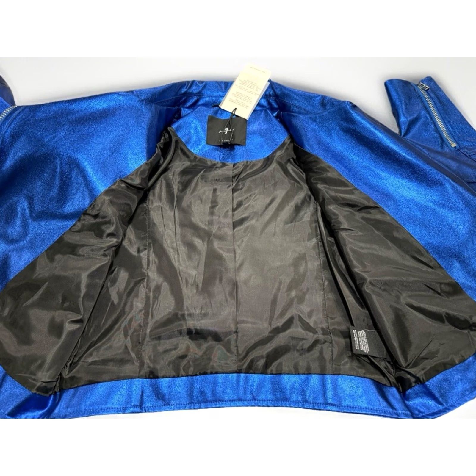 7 For All Mankind 7 FOR ALL MANKIND METALLIC BLUE FAUX LEATHER CROPPED MOTO BIKER JACKET Size S / US 4 / IT 40 - 5 Thumbnail