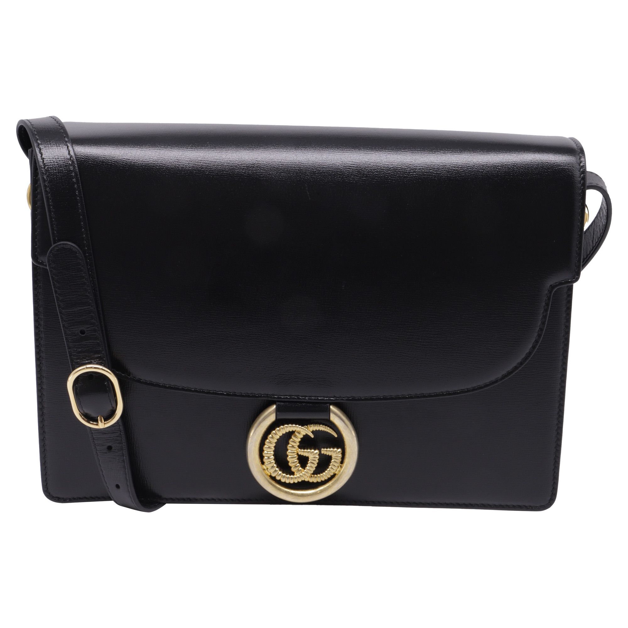 Gucci Gucci Medium GG Ring Shoulder Bag in Black Leather Size ONE SIZE - 1 Thumbnail