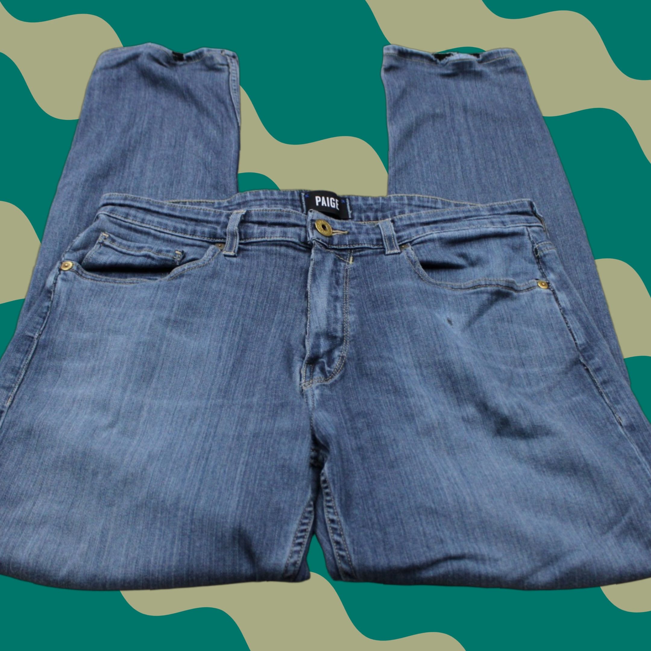 Paige Paige Federal Jeans Mens 33 Blue 5-Pocket Stretch Inseam 30" Regular Straight Denim Clothing Pants Shirts Jeans Size US 33 - 1 Thumbnail