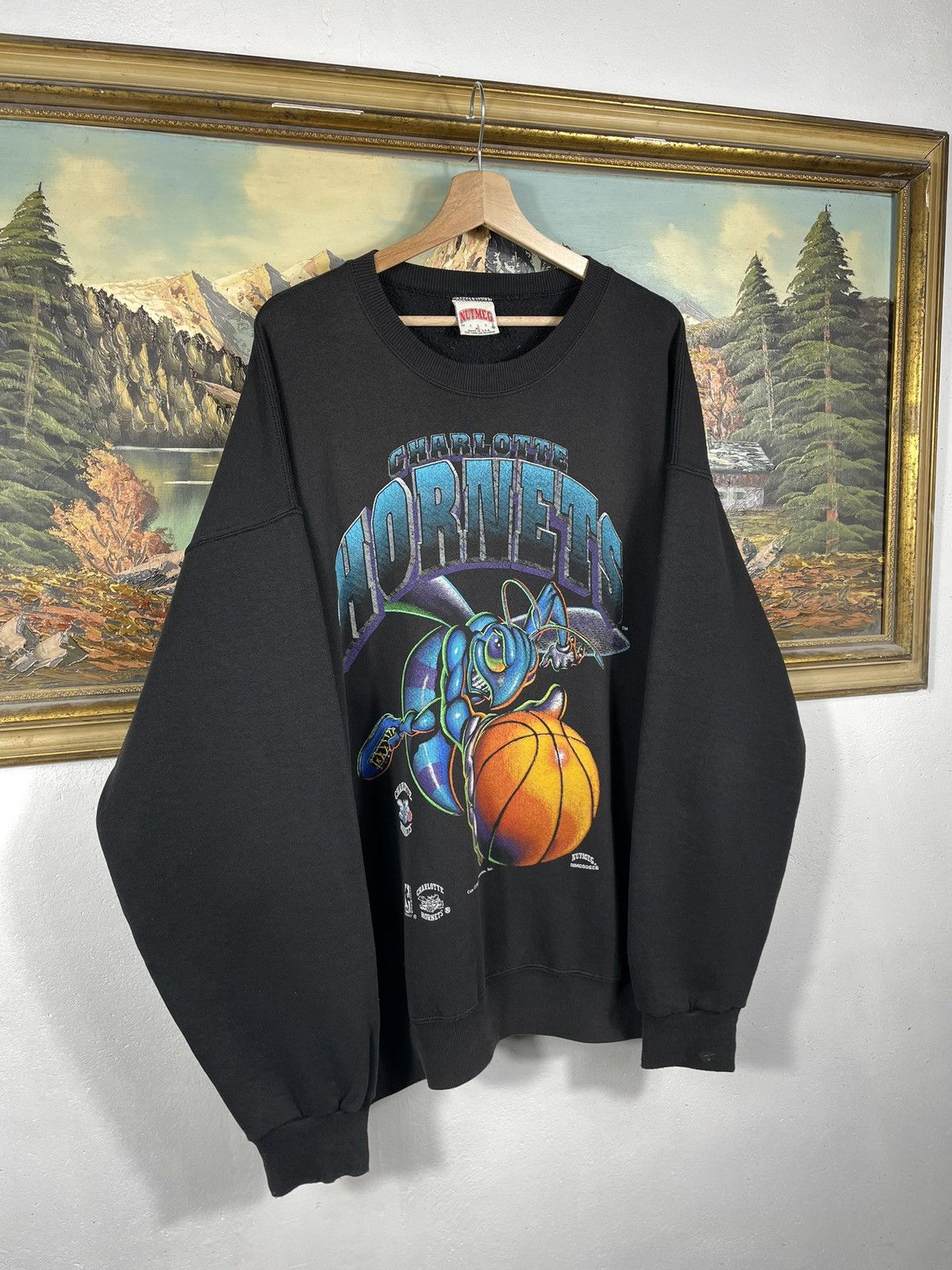 NBA × Nutmeg × Vintage Charlotte Hornets Retro 90s Crewneck Baseball Boxy Loose Size US XL / EU 56 / 4 - 3 Thumbnail
