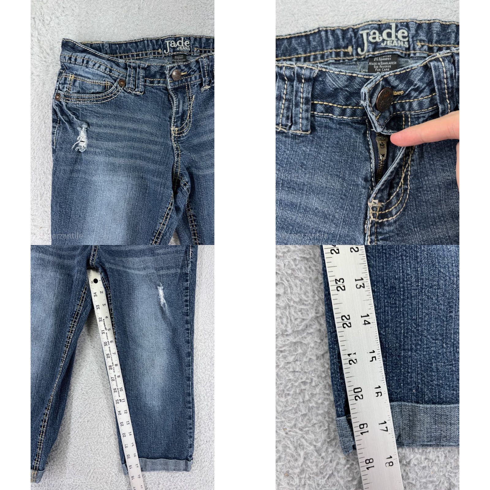 Denime Jade Jeans Blue Denim 9 Womens Low Rise Distressed Capri Cotton Size 30" / US 8 / IT 44 - 8 Thumbnail