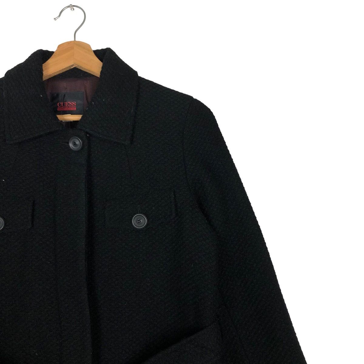 Japanese Brand 🔥Rich Black Long Jacket Wool Herringbone Guess Italy Size US S / EU 44-46 / 1 - 6 Thumbnail