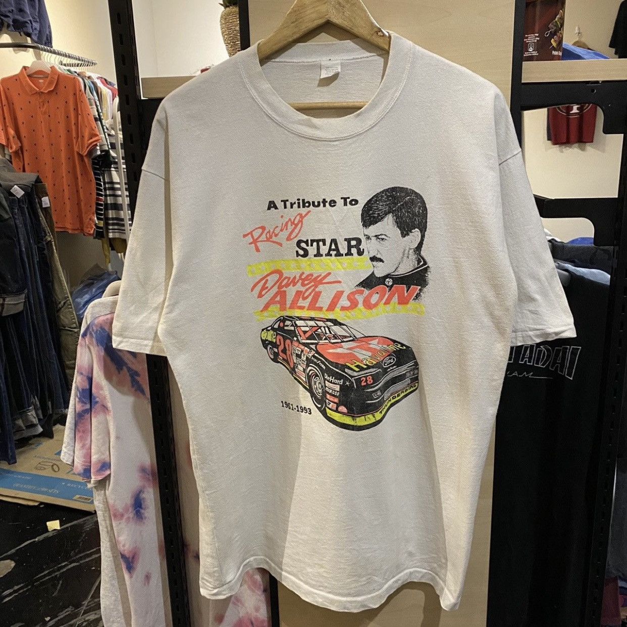 NASCAR × Vintage Vintage 90s Davey Allison Tribute Nascar T-Shirt Size US XL / EU 56 / 4 - 1 Thumbnail