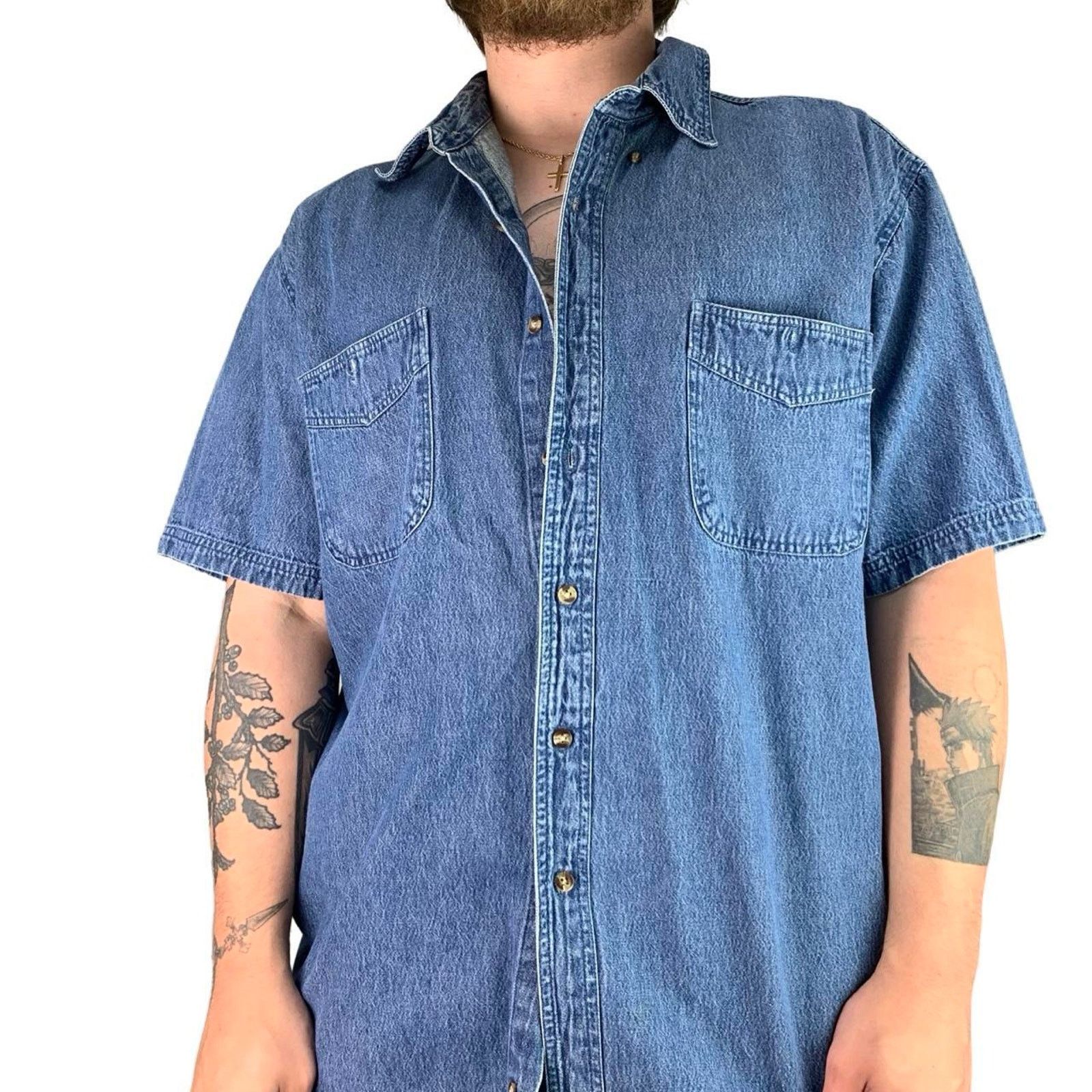 Japanese Brand × Vintage Vintage 90s Denim Button Up Shirt Size US XL / EU 56 / 4 - 2 Thumbnail