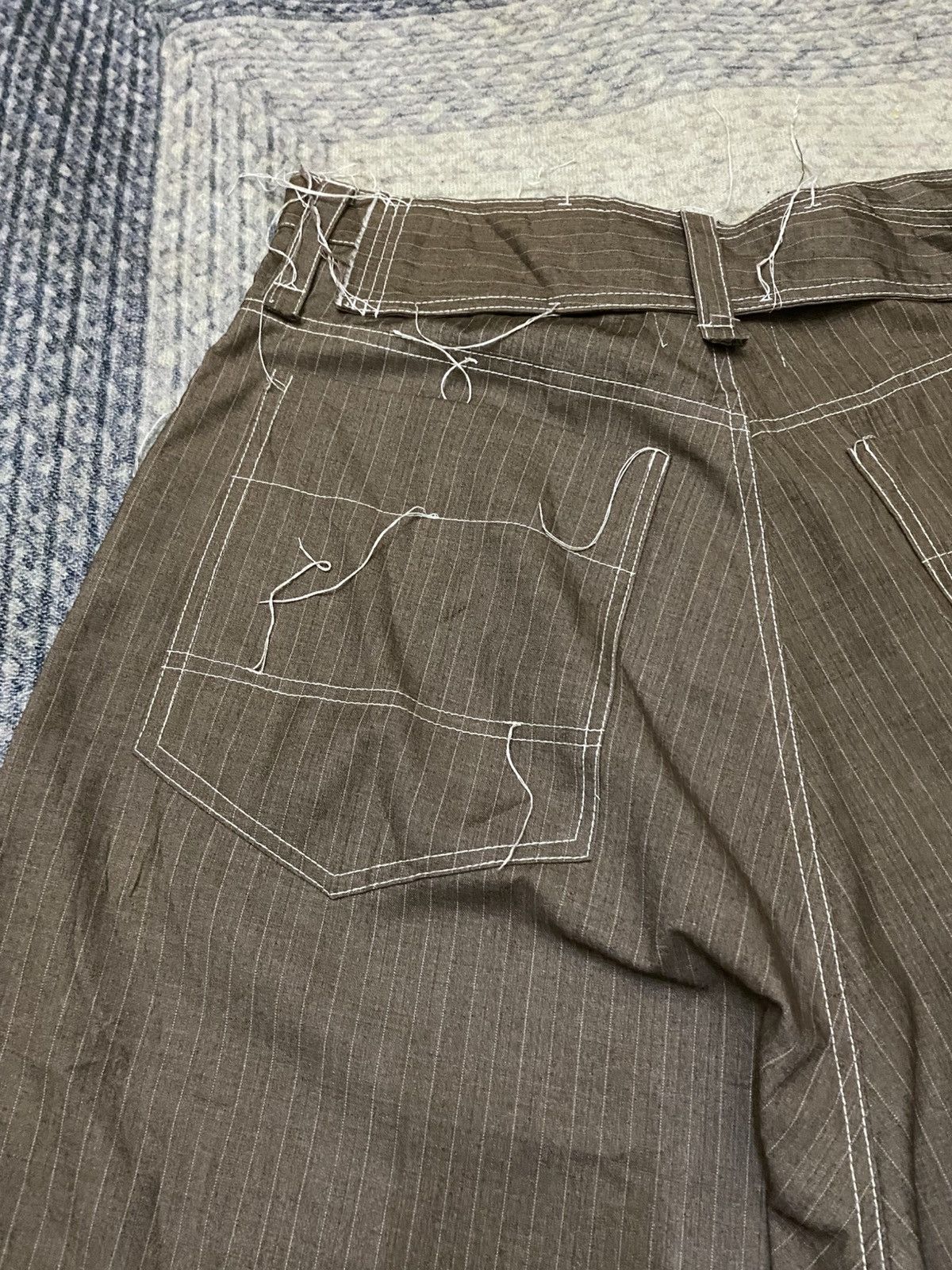 Japanese Brand Frank U Pencil Stripe Messy Raw Seam Stitches Balloon Pant Size US 32 / EU 48 - 13 Thumbnail