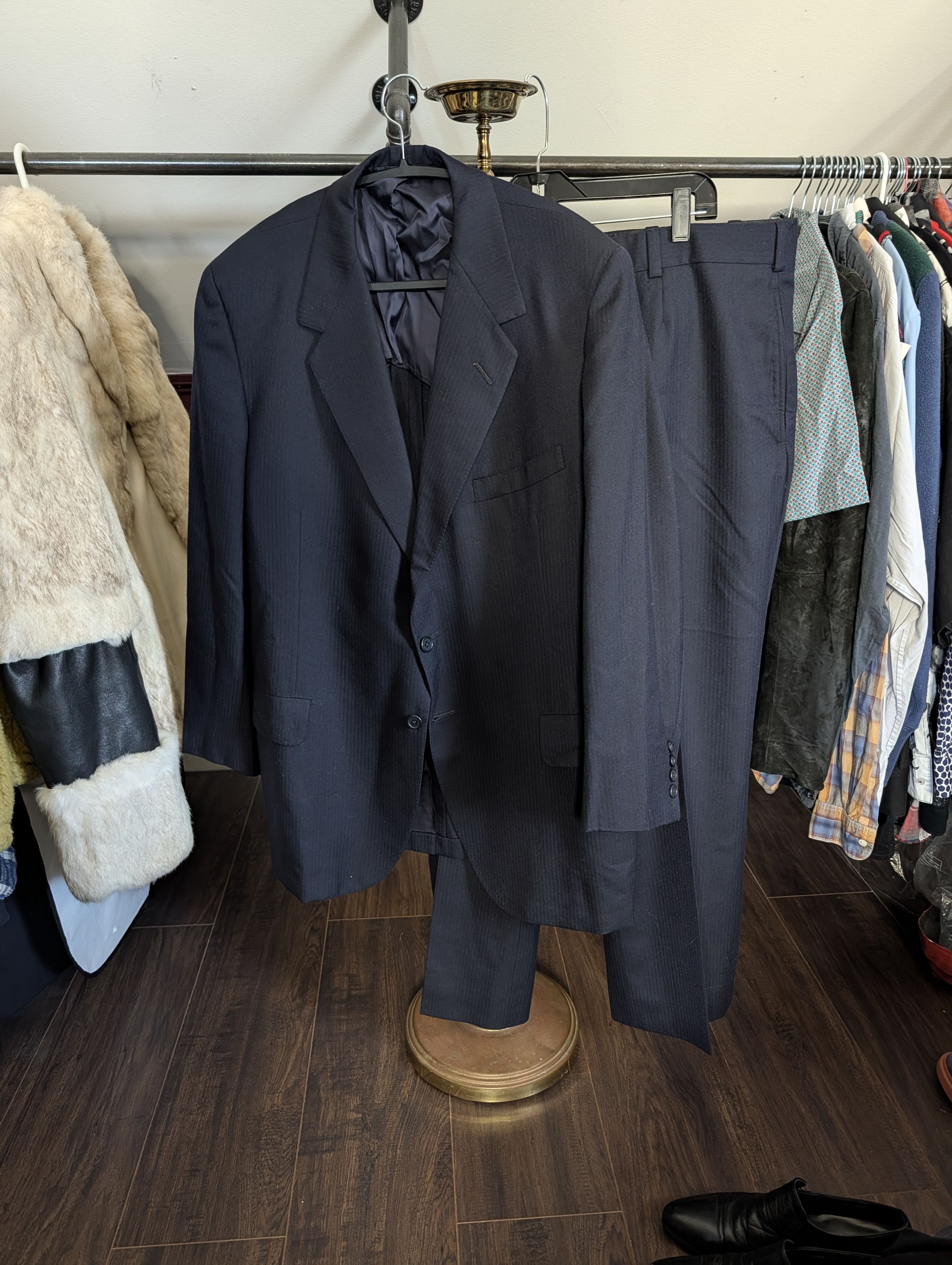 Oxxford Clothes 2pc bespoke navy herringbone MiUSA mens suit 44 Size 44R - 1 Thumbnail