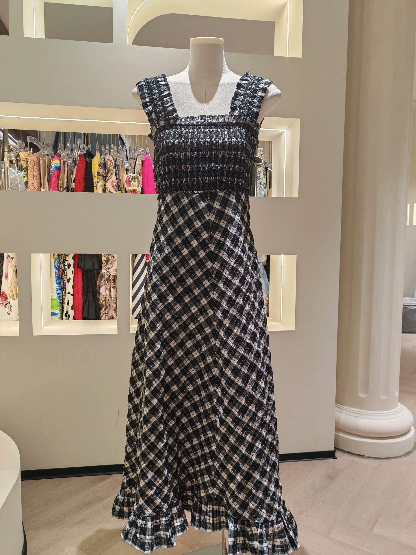 Ganni Ganni Black White Check Slip Dress Size XXS / US 00 / IT 34 - 1 Thumbnail