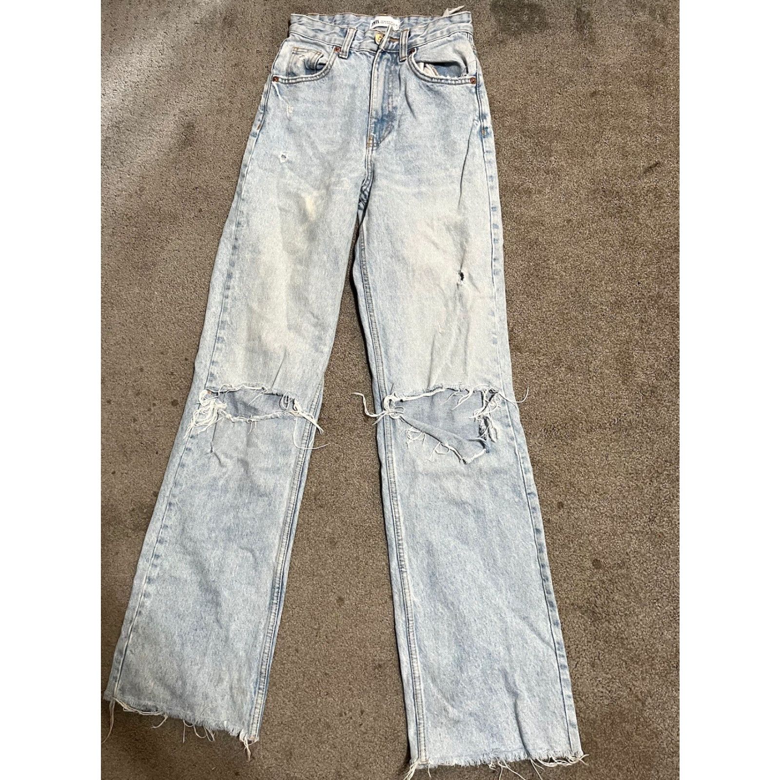 Zara Zara Jeans Womens 0 Light Wash Denim Straight Leg Distressed Jeans Womens 0 Light Blue Distressed Denim Straight Size 25" / US 0 / IT 36 - 2 Thumbnail