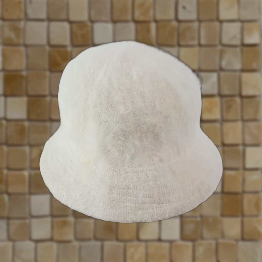 Vintage VINTAGE Angora Bucket Hat Women M White Knit Fuzzy 90s Y2K Retro Beach Preppy Cap Size ONE SIZE - 1 Thumbnail