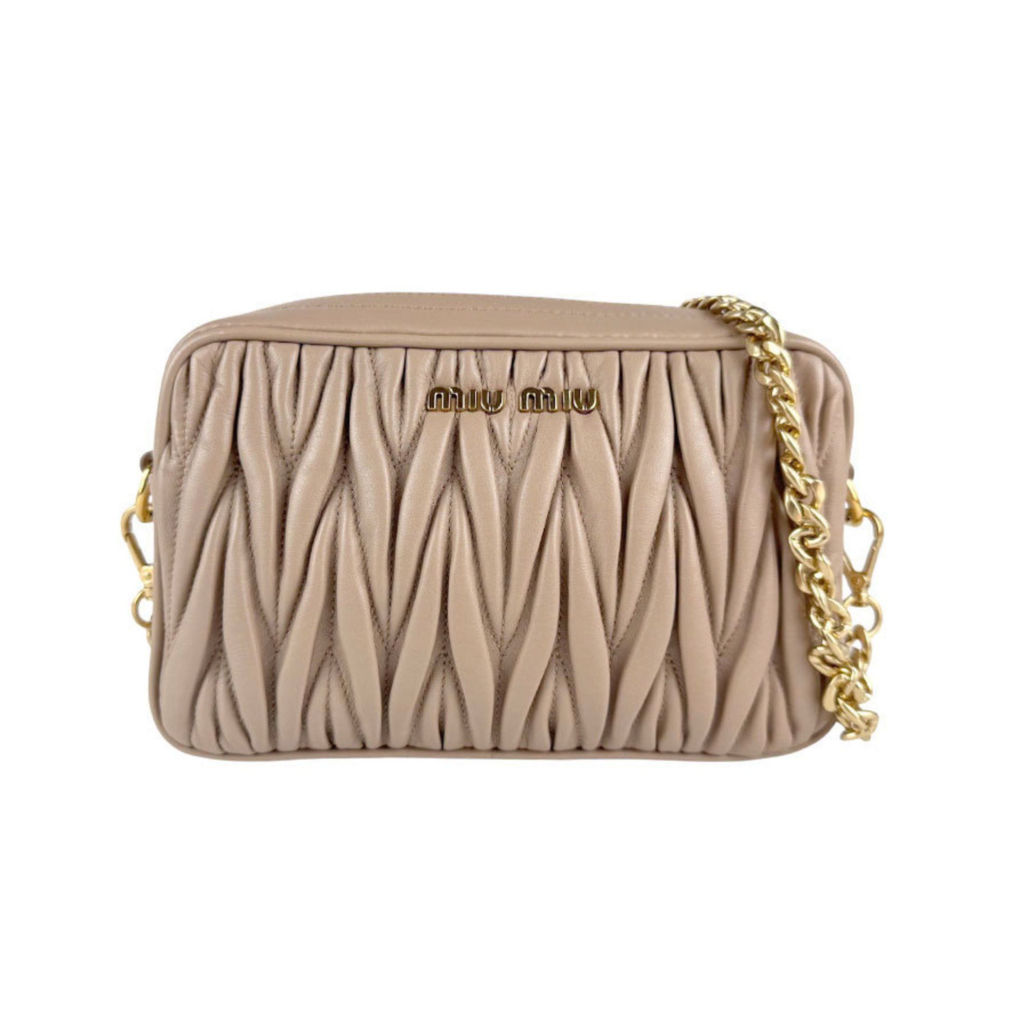 Miu Miu Miu Shoulder Bag, Matelasse Leather, Metal, Beige, Gold, Women's Z4630