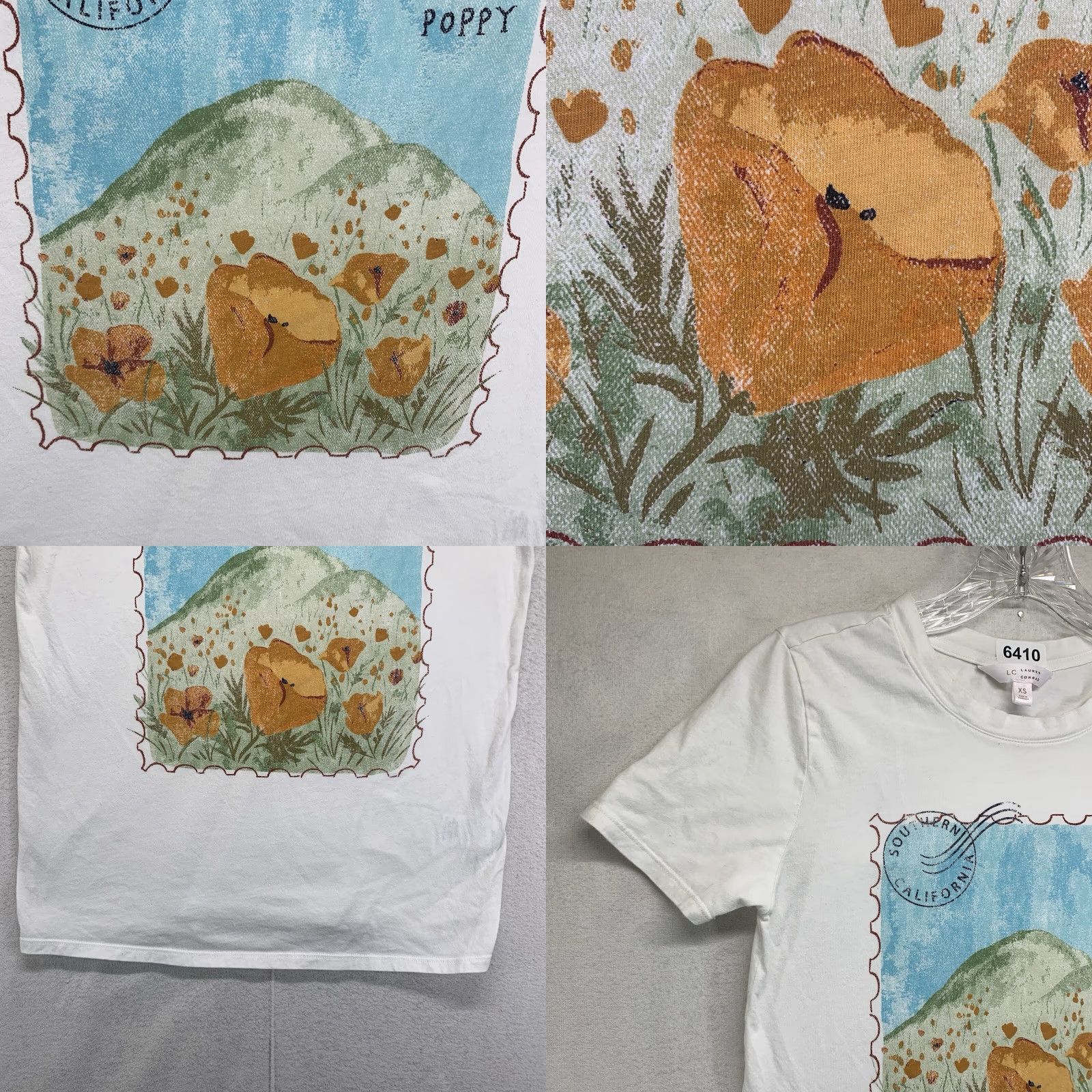 Vintage LC Lauren Conrad Women's XS White Graphic T-Shirt Poppy Flowers Art Casual California Size XS / US 0-2 / IT 36-38 - 8 Thumbnail